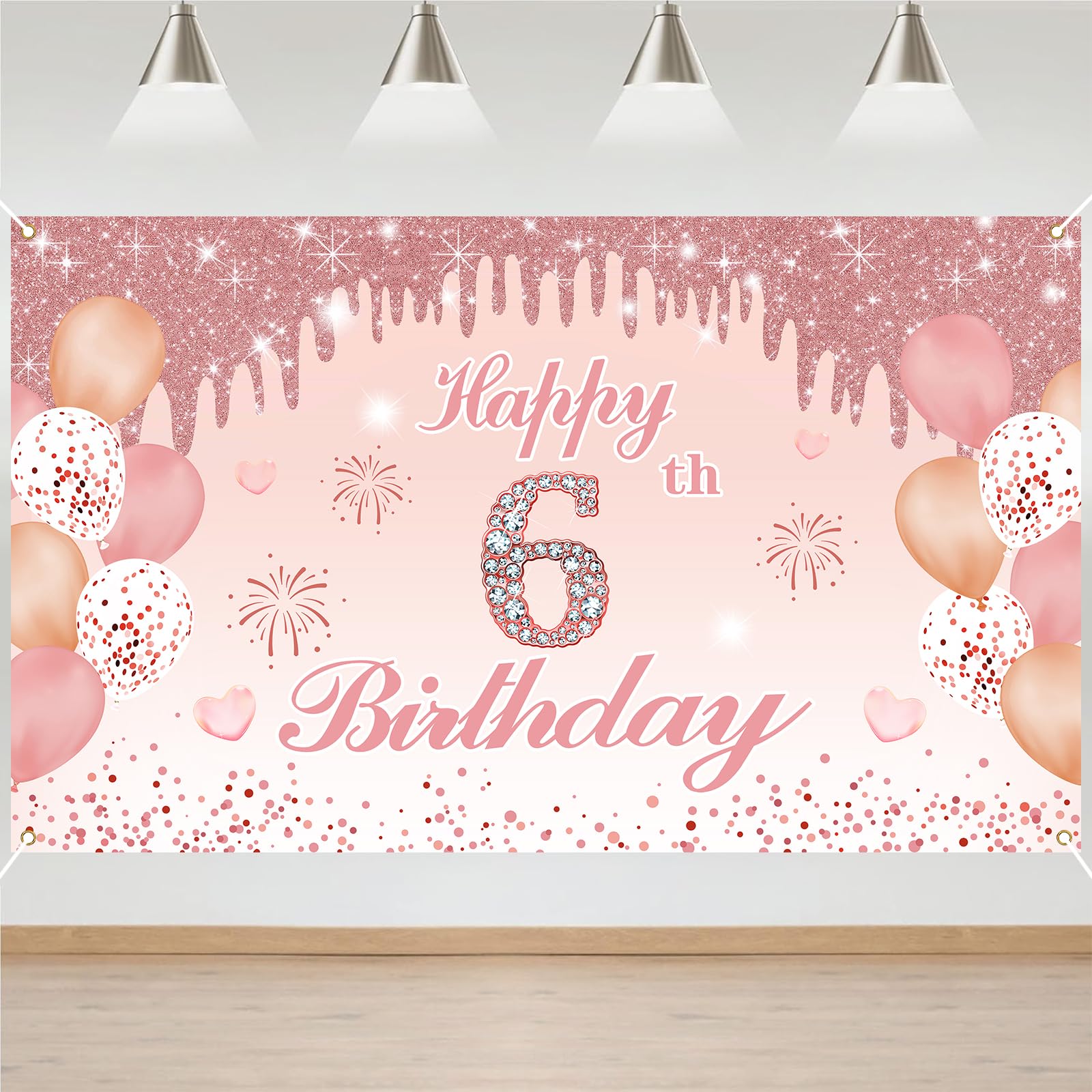 6th Birthday Decorations Door Banner Pink Happy Birthday Banner for Party Backdrop for Women Home Outdoor Cover Party Decoration Supplies Poster — image 1