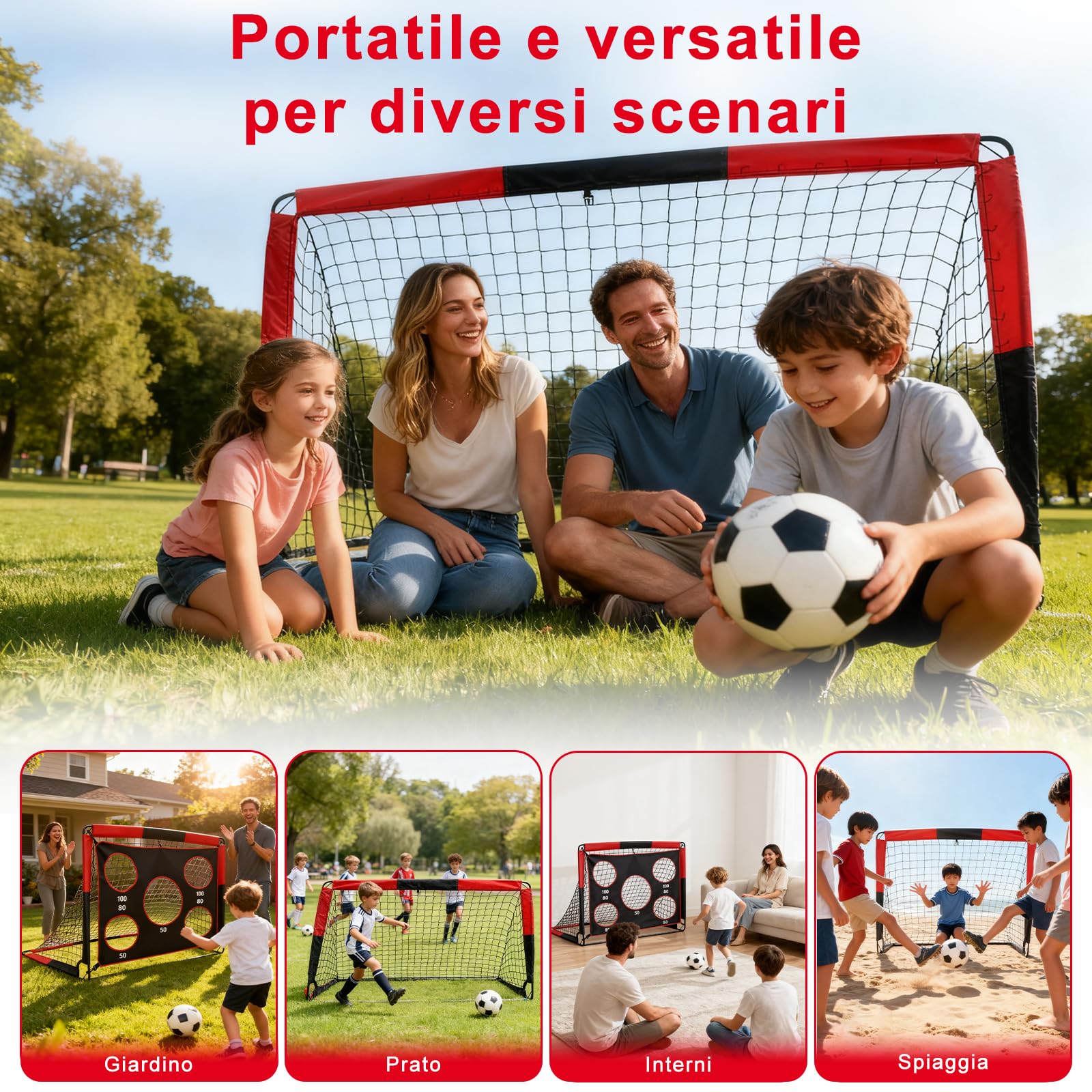 Set Porta Da Giardino 2 Pezzi Per Bambini E Adulti 183x120 Cm - Inclusi Pallone Da Calcio E Coni, Con Borsa Da Trasporto - 4