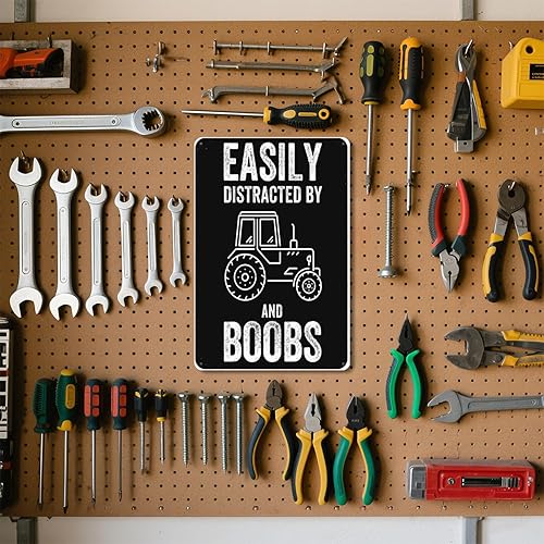 Miniatura 2 de Fácilmente distraído por tractores y tetas divertidos carteles de metal masculinos vintage bar baño jardín cocina hombre cueva pubs regalo 8x12