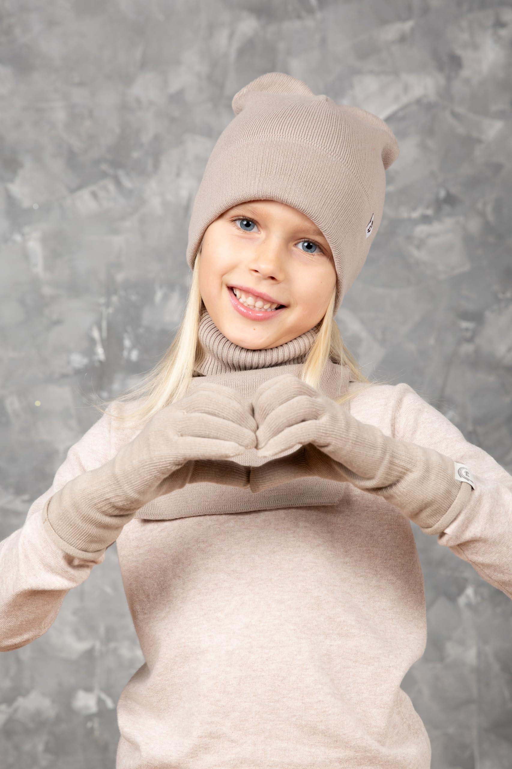 Écharpe en coton pour enfants - Écharpe tricotée super douce pour protéger le cou du froid et du vent - Printemps Écharpe à enfiler de couleur beige et rose - Pour filles et garçons de 0 à 10