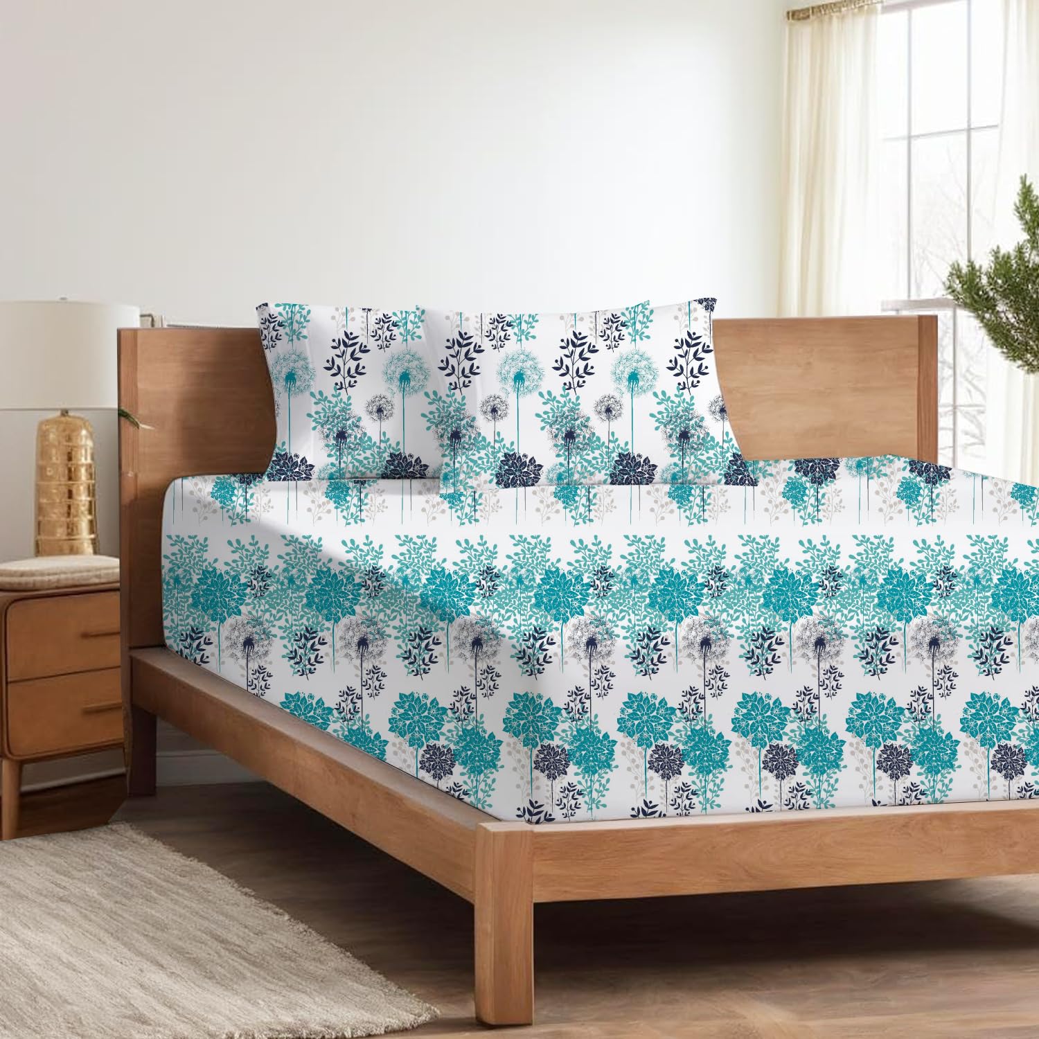 King Bed Sheet Sets Ultra Soft Breathable Flower Bed Sheets with 2 Pillow Covers | 100% Microfiber Bedding Sheets (Coverlet Blue Floral)