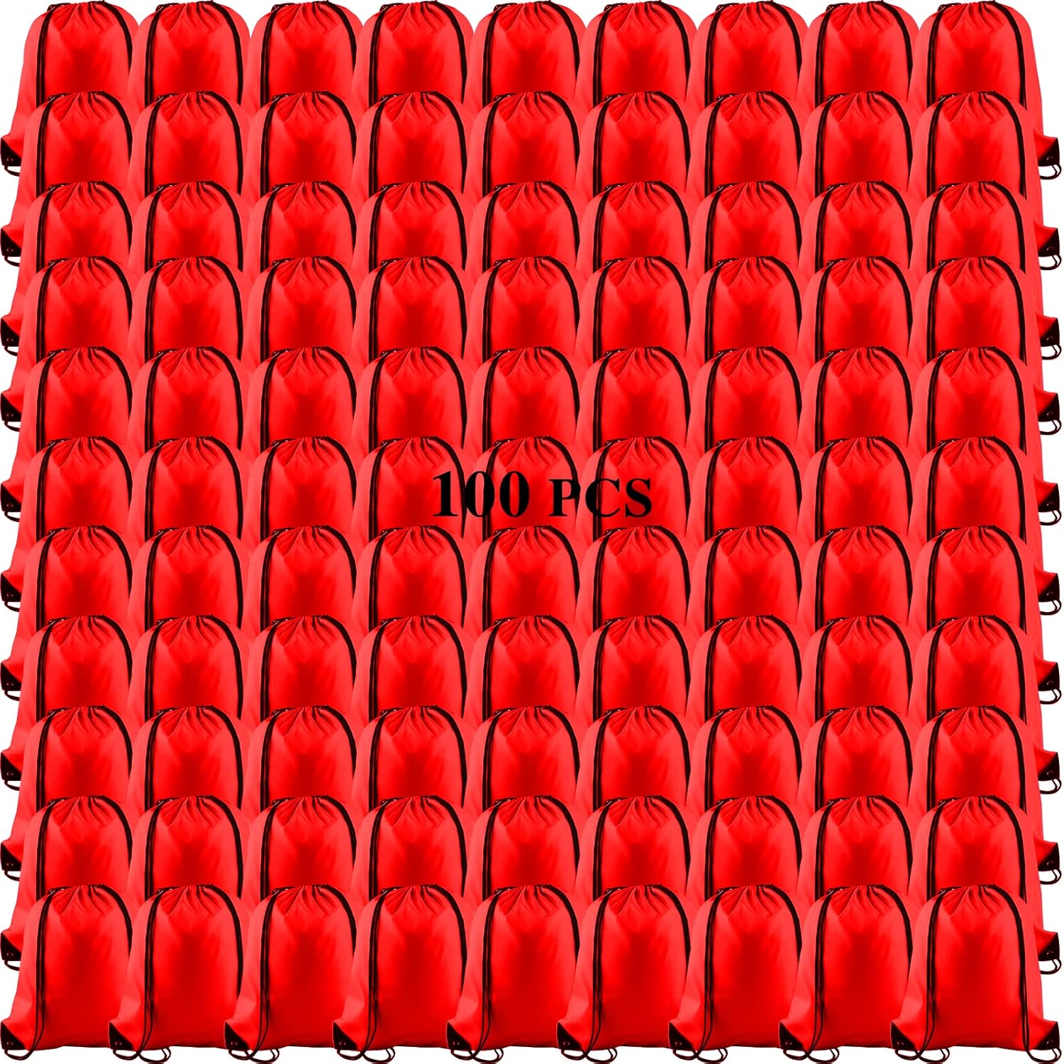 KUUQA 100Pcs Red Drawstring Backpack Bag Sack Drawstring Bags Bulk String Bags Storage Bags for Sport Gym Traveling