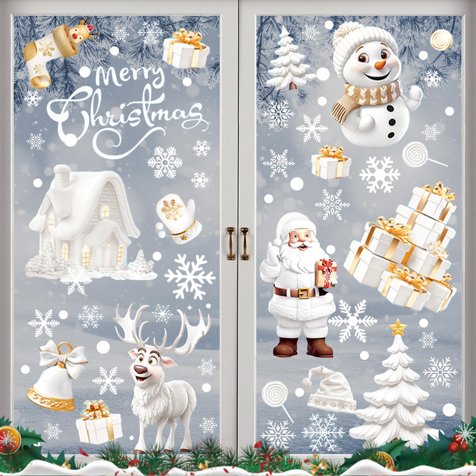 Chielor Christmas Window Clings Stickers for Glass, Snowflake Decorations for Indoor and Outdoor Xmas Decals Decorations Glass Windows Christmas Party Decorations (Christmas 190pcs)