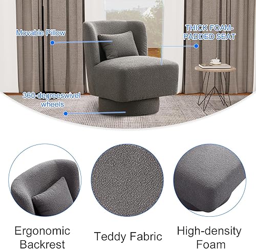 Miniatura 4 de Silla giratoria de barril  Silla redonda giratoria de tela de peluche de 360 grados con almohada  Sofá cuadrado giratorio Boucle individual para