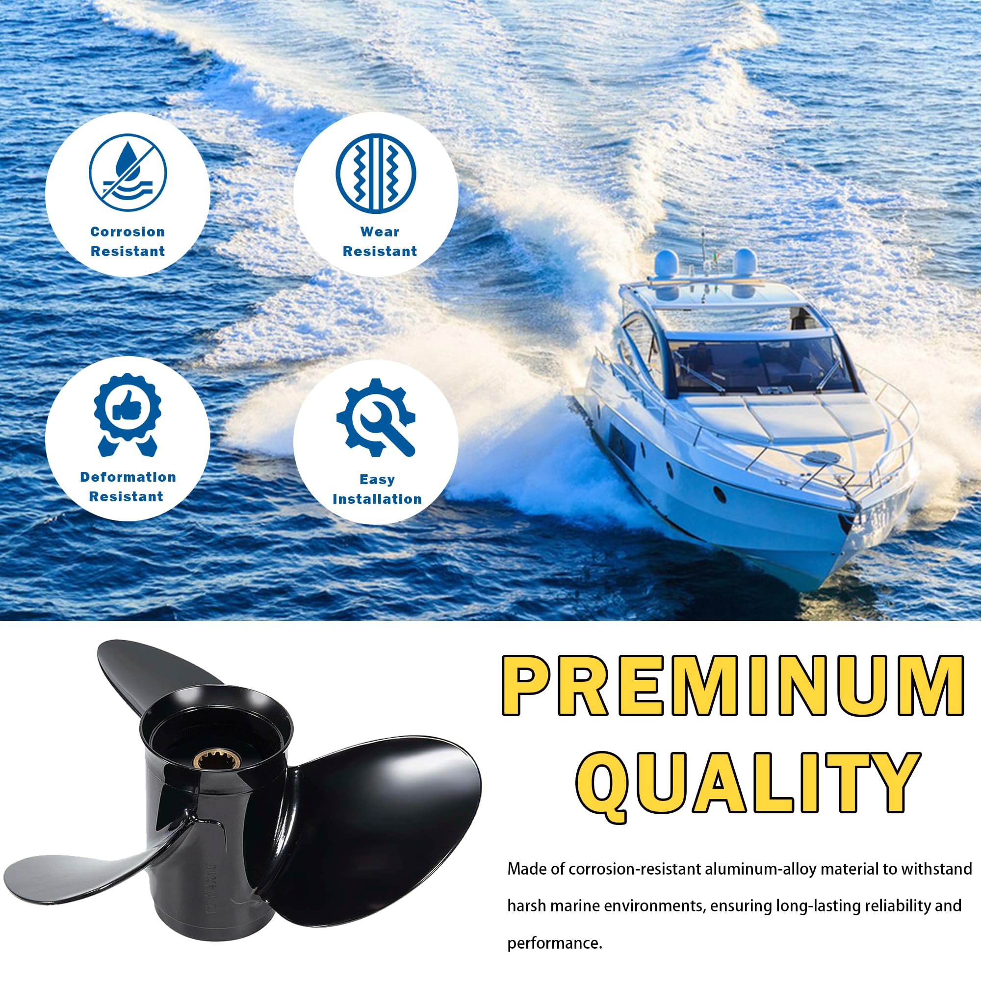 12 1/4x15 Aggiornamento Alluminio Fuoribordo Barca Elica per BRP Johnson Evinrude OMC Stern Drive 40-75hp 13 Spline Dente Sostituire OEM 778774 12.25Dia x 15Pitch Prop RH