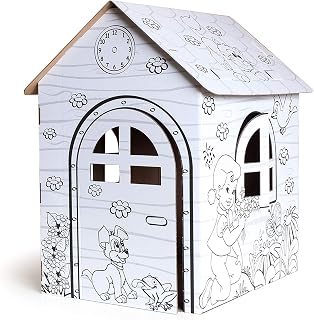 Casa de cartón para pintar, pequeña casa de cartón para niños, juguetes para niños, juguetes ecológicos para niños, 37 x 33 x 27 cm, color blanco