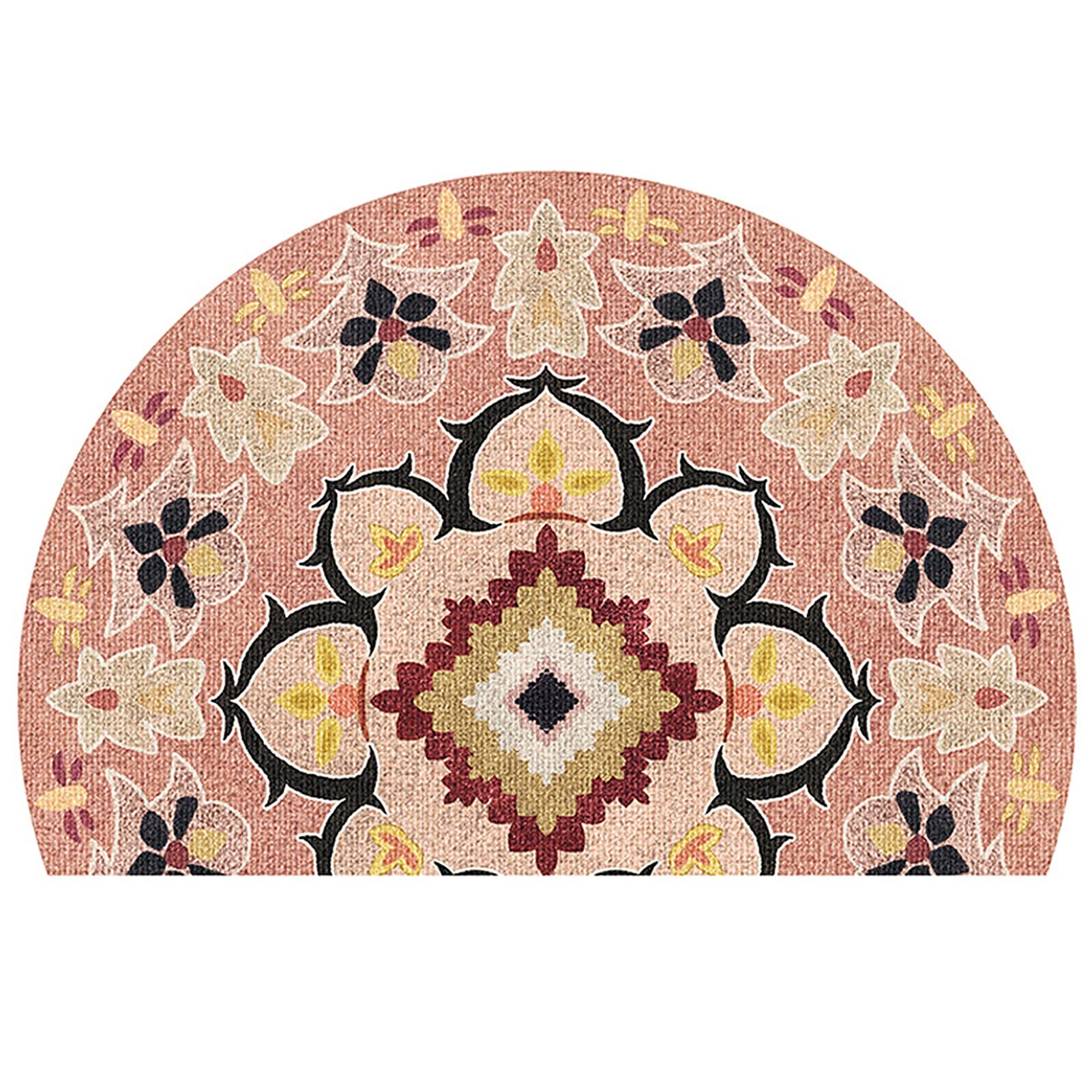 Paillasson demi-cercle mandala F 60x90 cm rétro absorbant pour entrée et patio