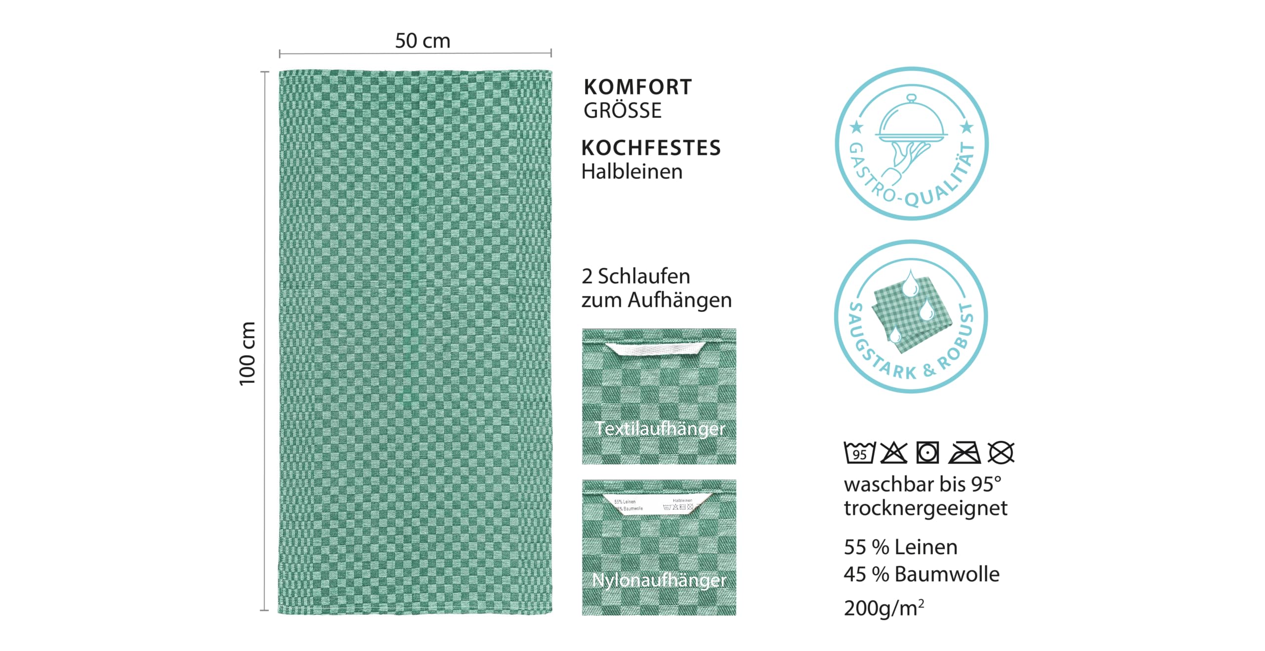 Castejo 8-er Pack Grubentücher, Geschirrtücher, Trockentücher, 50 x 100 cm Halbleinen 55% Leinen 45% Baumwolle CA054 (grün)