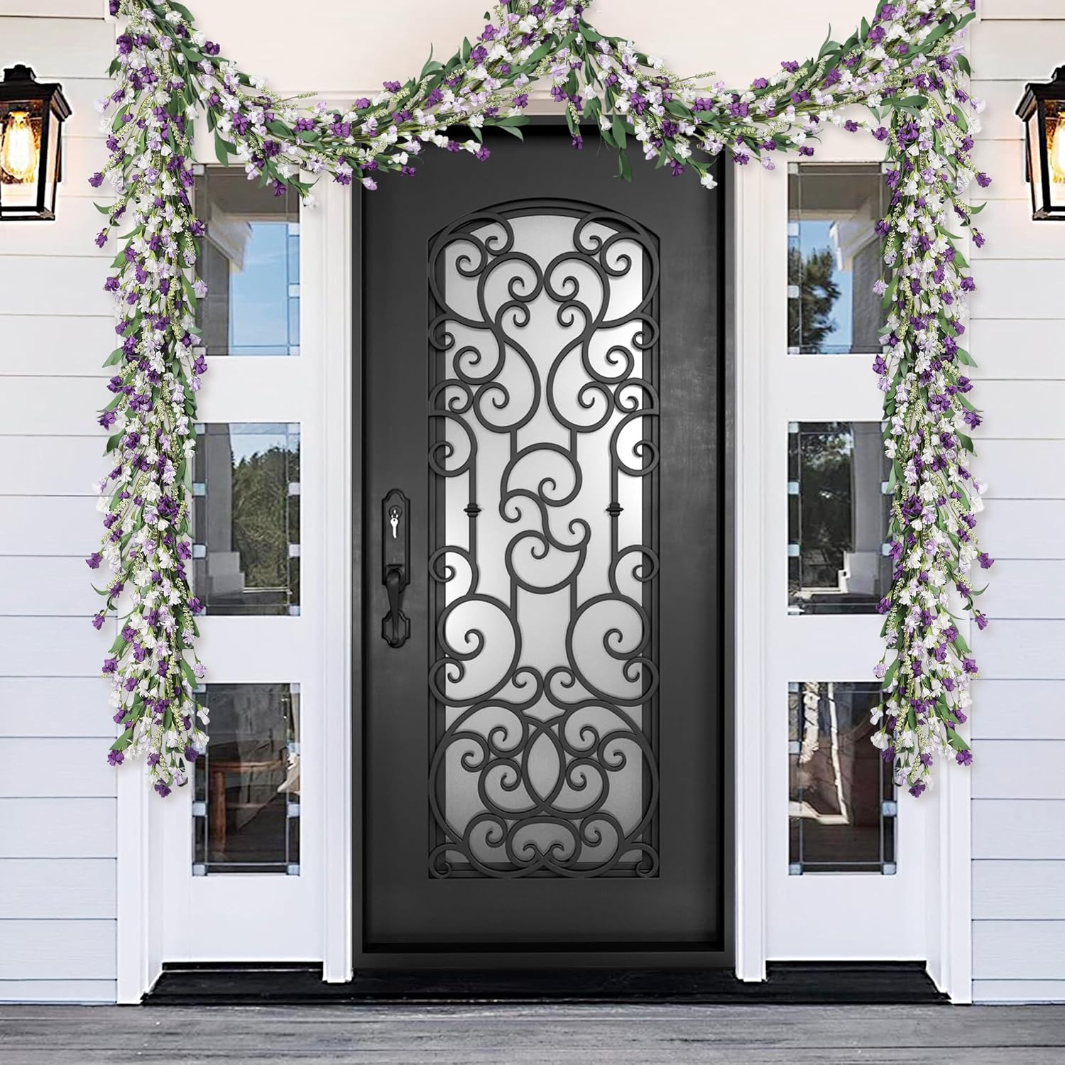 6ft Spring Flower Garland for Mantle Decor: Artificial Floral Vine with Greenery for Wedding Arch, Fireplace, Table & Wall, All Season Home Decor for Summer, Easter, Mother's Day (Purple)