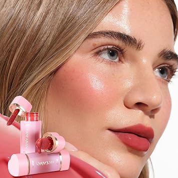 Double-headed Mousse Liquid Blush, Liquid Blush Beauty Wand with Sponge Tip Easy to Apply for a Natural Radiant Look, Matte Silky Texture, Long-Lasting