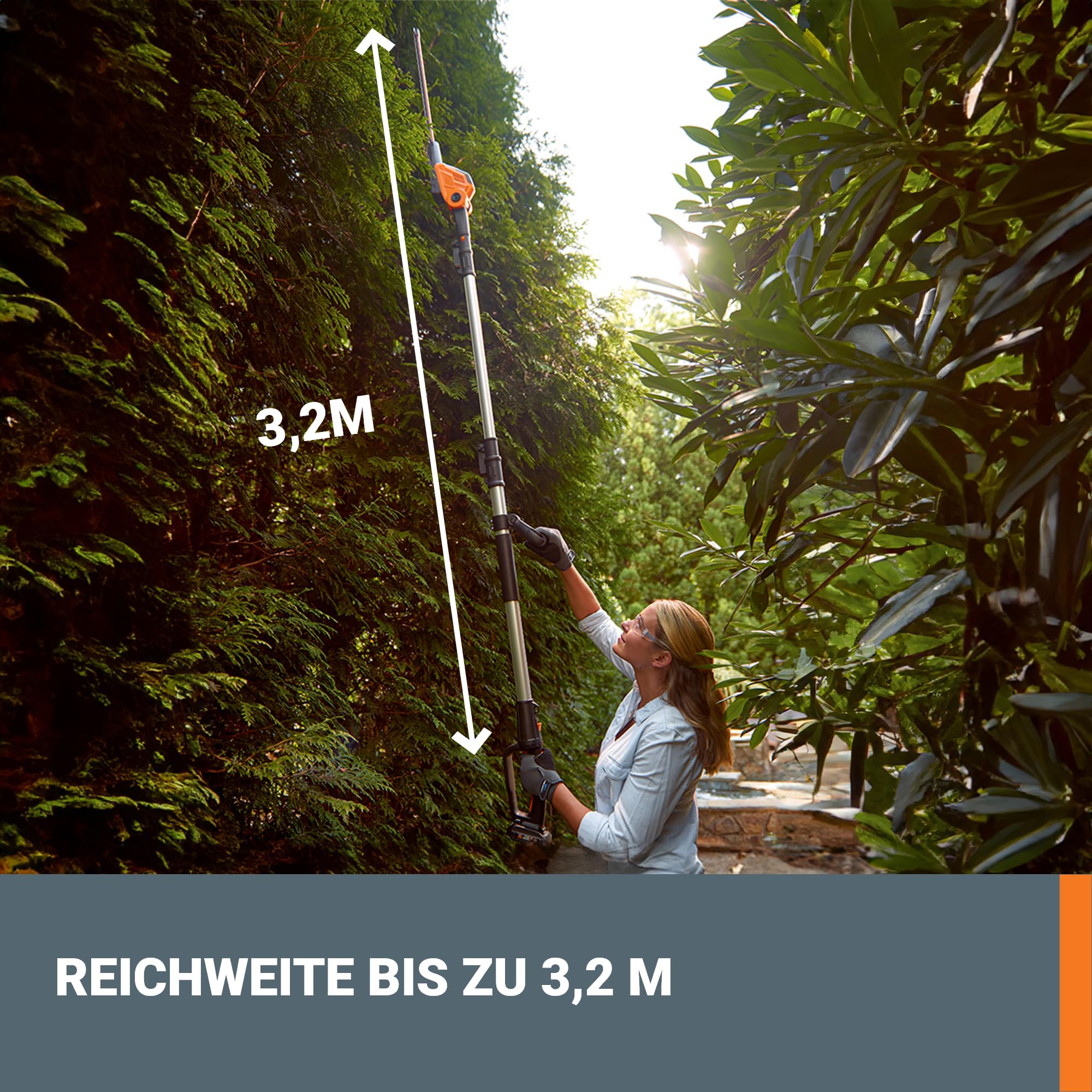 Worx 18 V (20 V MAX) Akku-Teleskop-Heckenschere PowerShare, 2,0 Ah Akku, inklusive Schnellladegerät (Telescopic Hedge Trimmer)