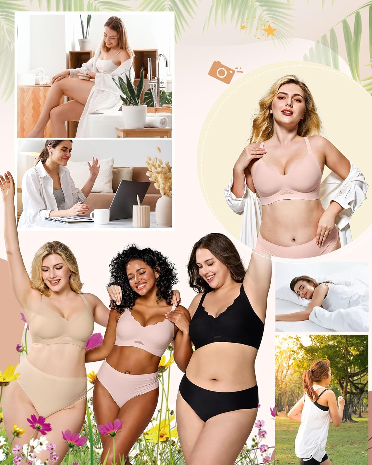 HORISUN Womens No Underwire Bras Supportive Scalloped V Neck Tshirt Bra Comfortable Wireless Seamless Push Up Bralette - Image 6