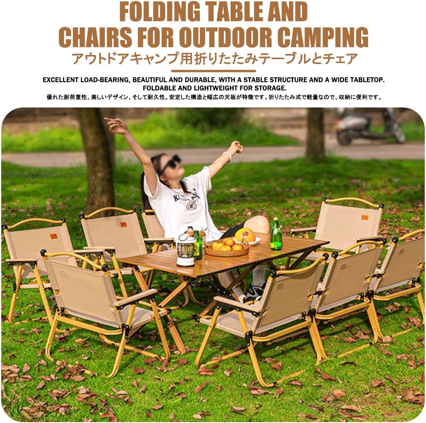 Folding Foldable Table Bench，Camping Portable Folding Table & Chairs，It Can Be Used Both Indoors and Outdoors, and is Suitable for Barbecues, Picnics, Etc.(Wood,90CM+2 Chairs)