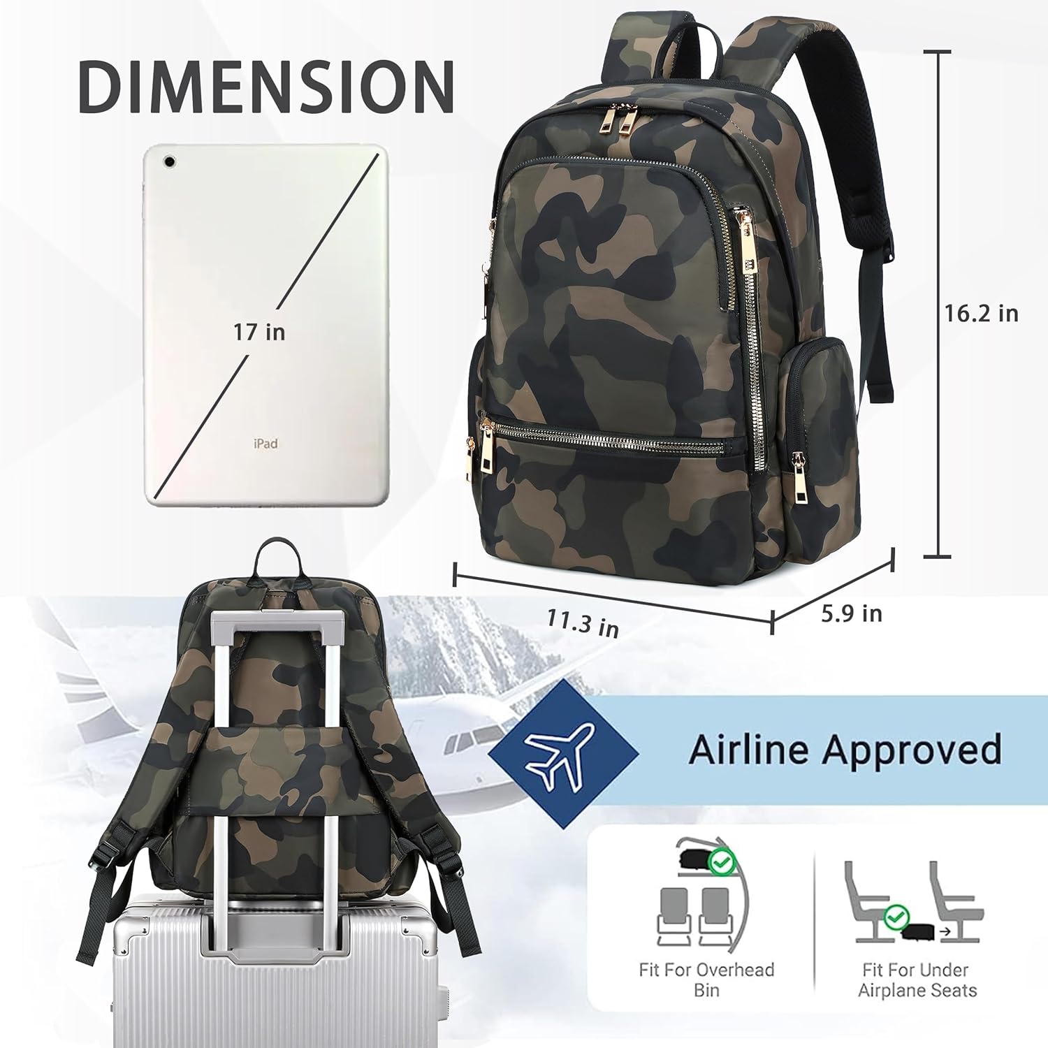 AO ALI VICTORY Backpack for Women Men Travel Laptop 15.6 Inch Computer Backpacks Anti Theft Carry on Bag College Bookbag Large Back Pack for Work Business Traveling Commuter Casual Daypack,Camo Green