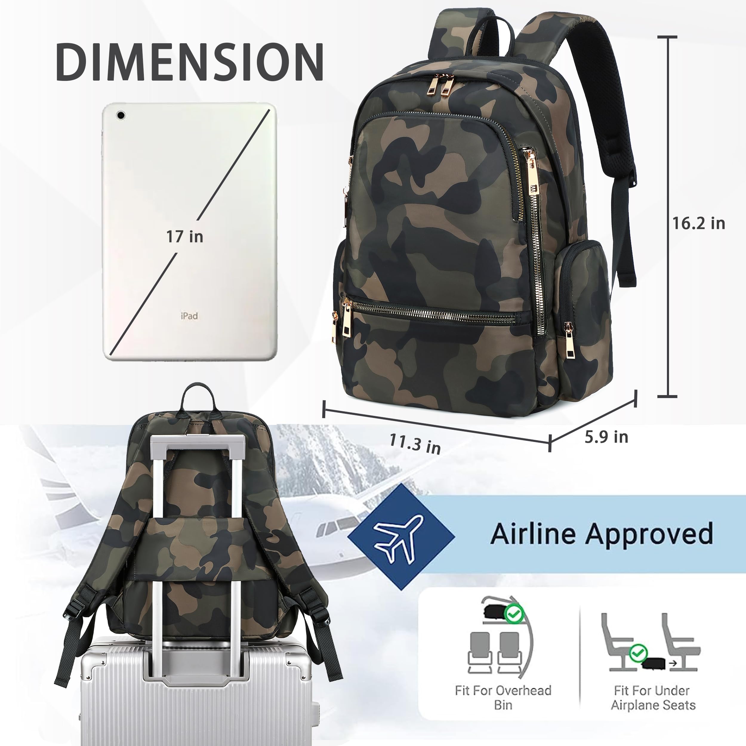 Mochila para mujeres y hombres, bolsa de viaje para laptop de 15.6 pulgadas, mochila de trabajo, negocios, mochila universitaria, mochila de mano, Verde, Grande 6