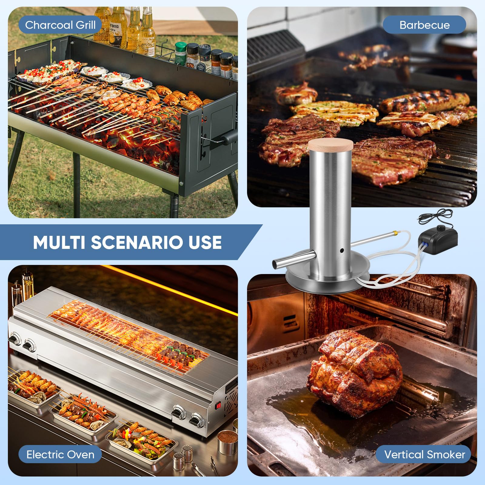 Generador de Humo Frío de Acero Inoxidable, Ahumador en Frío Ahumador Ggenerador de Fumador para Carne y Pescado con Bomba y Tubo Verdor Desmontable, Generador de Humo Frío para Barbacoa
