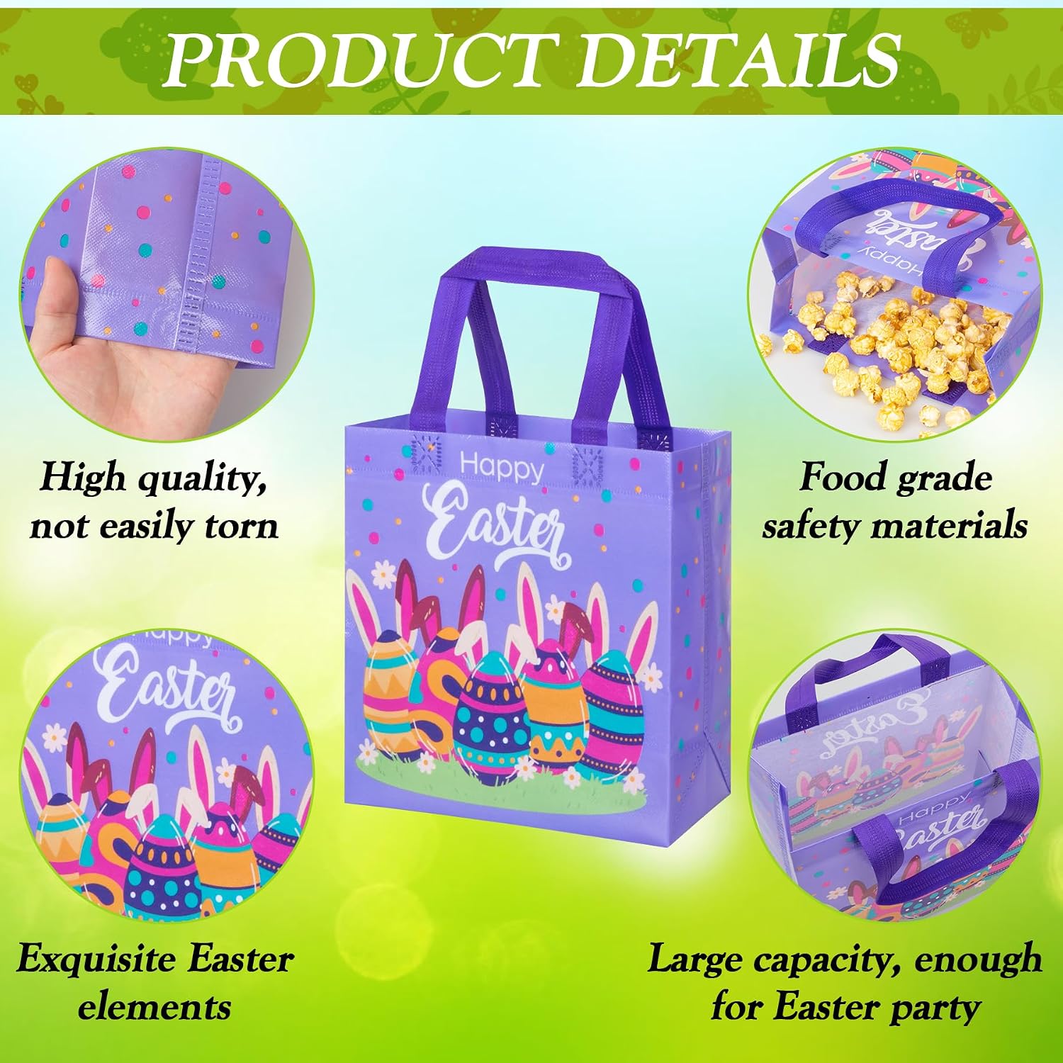 GOMANCHE Easter Egg Hunt Bags with Handle, 6 Pcs Non-Woven Easter Tote Bag, Reusable Exchange Gift Wrapping for Kids, Bulk Goodie Bag for Spring Party Favors Supplies image 3