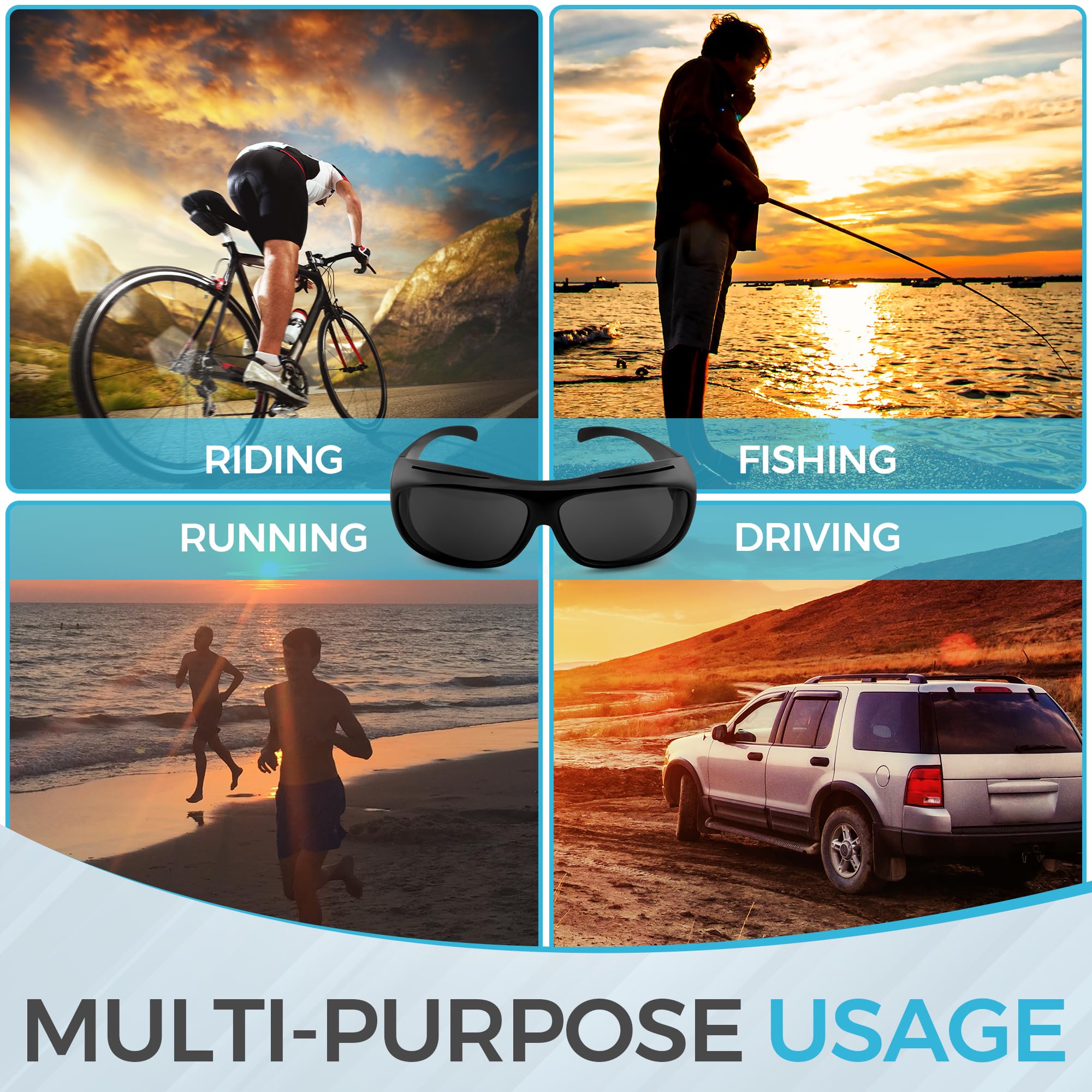 Lunettes de soleil polarisées pour chirurgie de cataracte - Lunettes de protection intégrale UV400 - S'adapte sur les lunettes - Anti-éblouissement, légères et durables