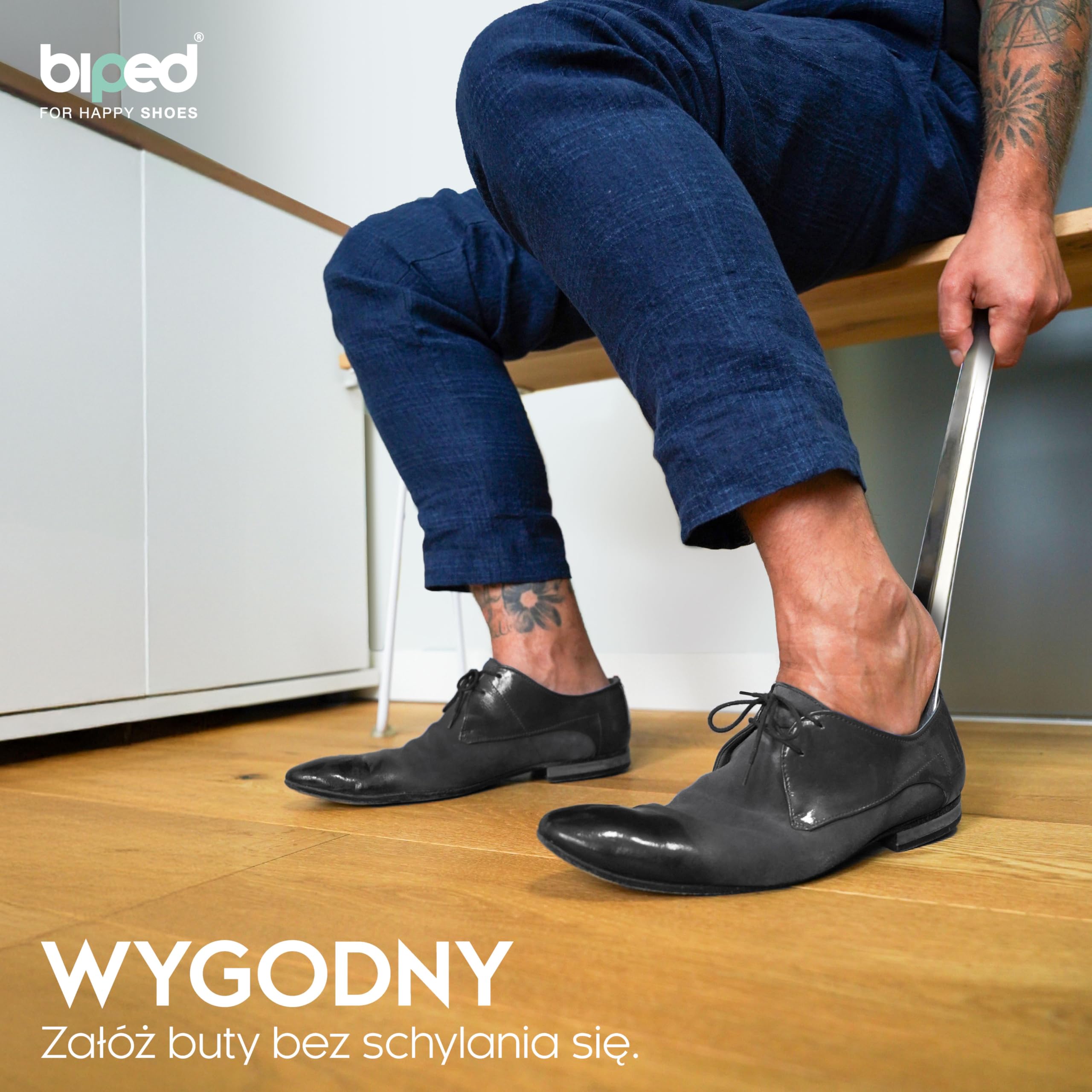 biped łyżka do butów metal długa 42 cm – stal nierdzewna z haczykiem do zawieszenia – solidna i elegancka metalowa łyżka do butów wysokiej jakości z2795