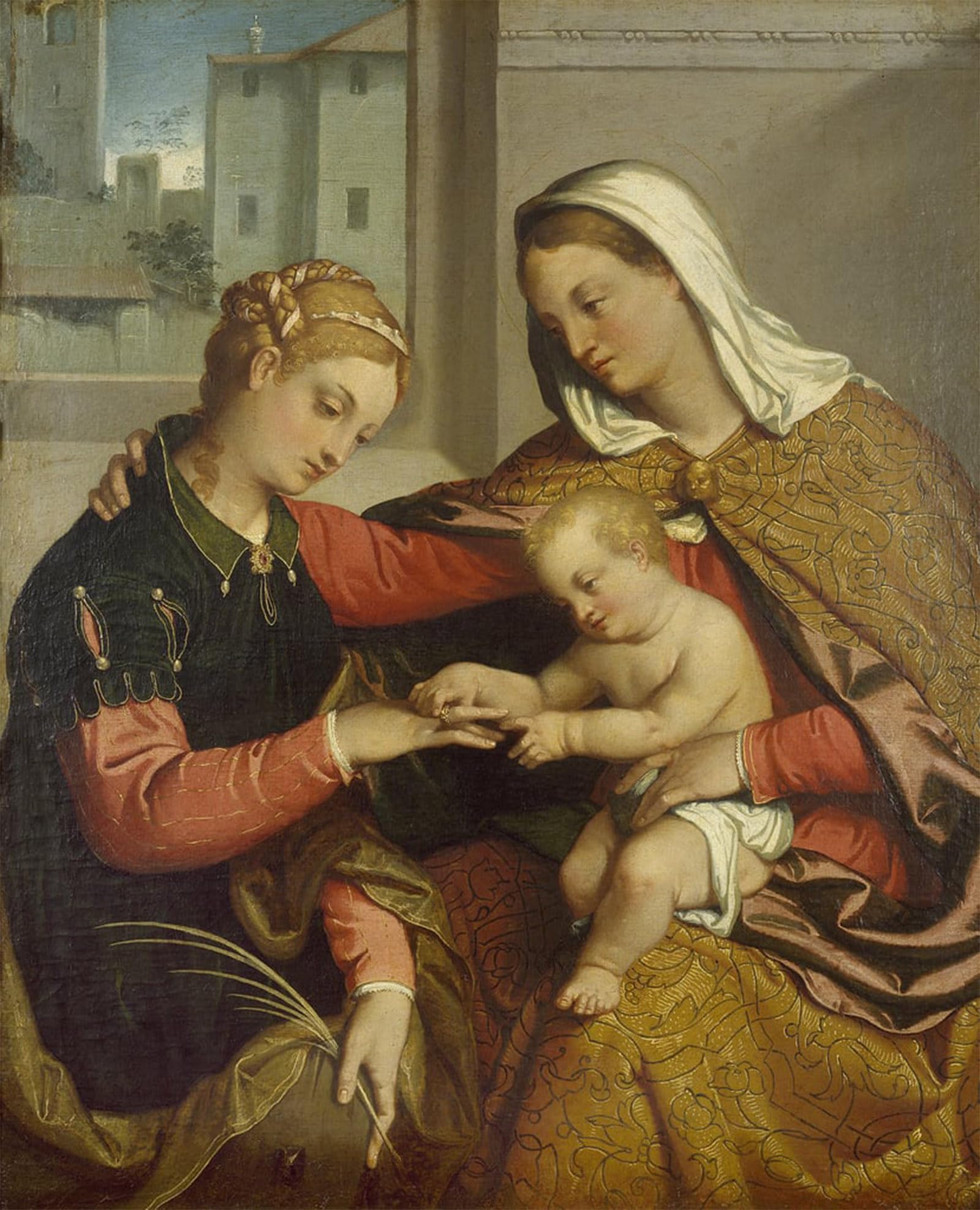 ARTXLXXBN Famous Painting Canvas Artwork Graffiti Print the Mystic Marriage of St Catherine by Battista Moroni Portrait Canvas Image for Home Decor 60x90cm