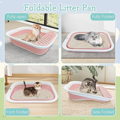 Miniatura 25 de Fhiny Caja de arena abierta para gatos, pequeña caja de arena para gatitos de entrada baja, bandeja para orinal plegable, impermeable, para Gris