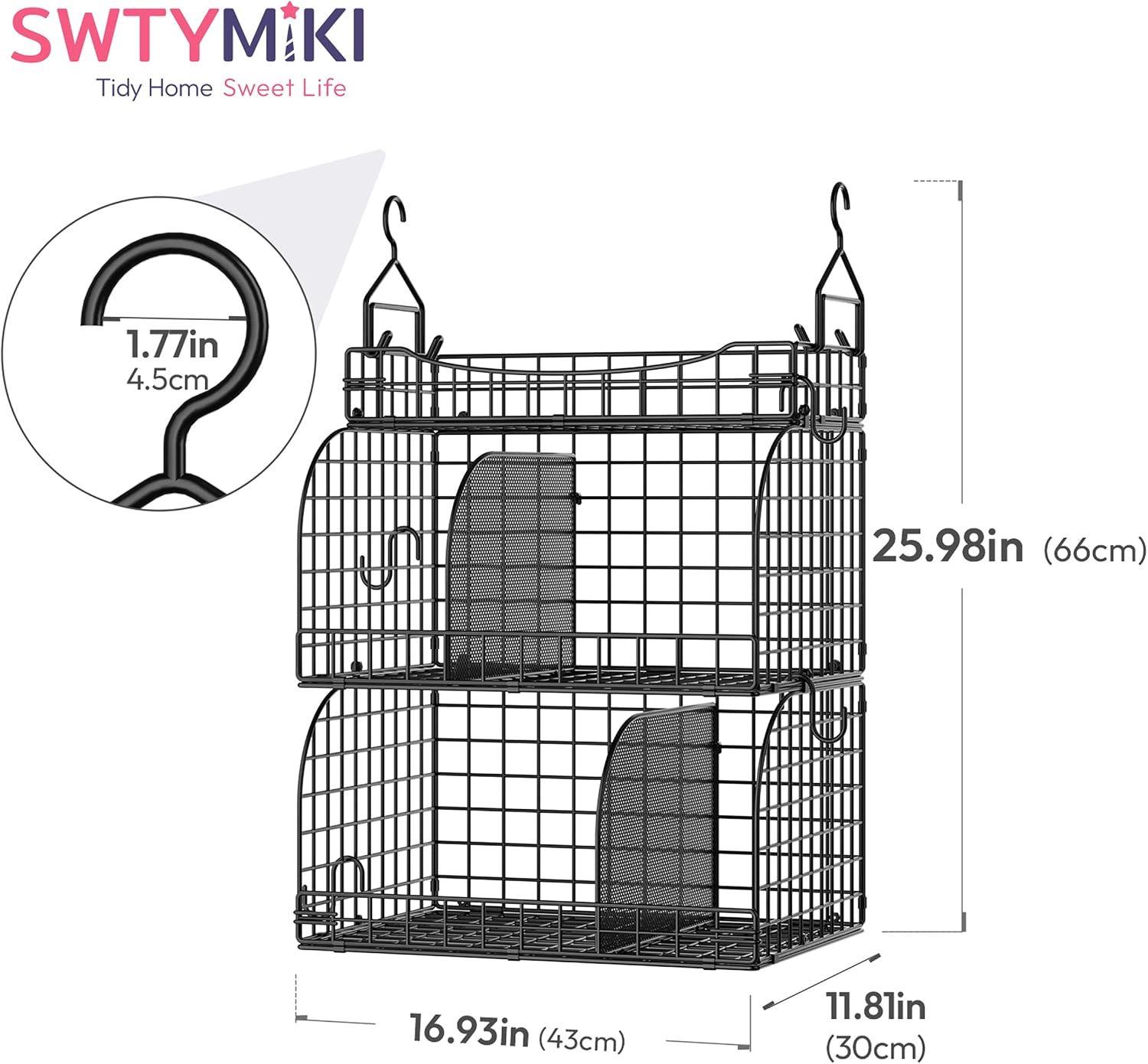 Condition photo showing New/Like New for swtymiki hanging closet organizer storage - 3 tier metal stackable hanging closet shelves with dividers and s hooks, foldable clothes shelves for clothes, pants, shoes, coat, hats clutches accessories black 3-tier