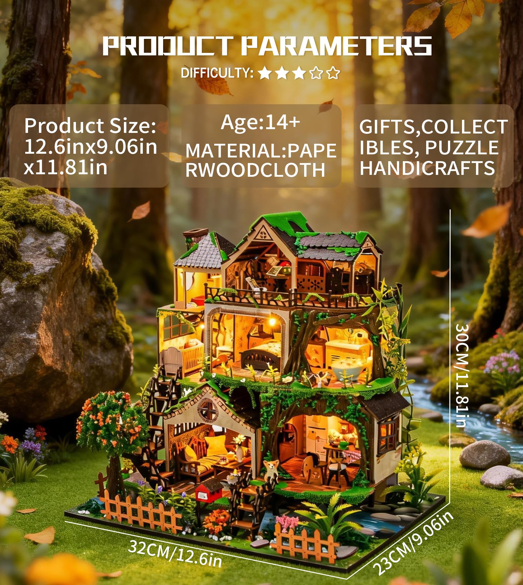 Spilay Kit per casa delle bambole in miniatura, kit fai da te, mini villa moderna con carillon, scala 1:24, casa delle bambole creativa, miglior regalo di compleanno per innamorati, ragazzi e ragazze