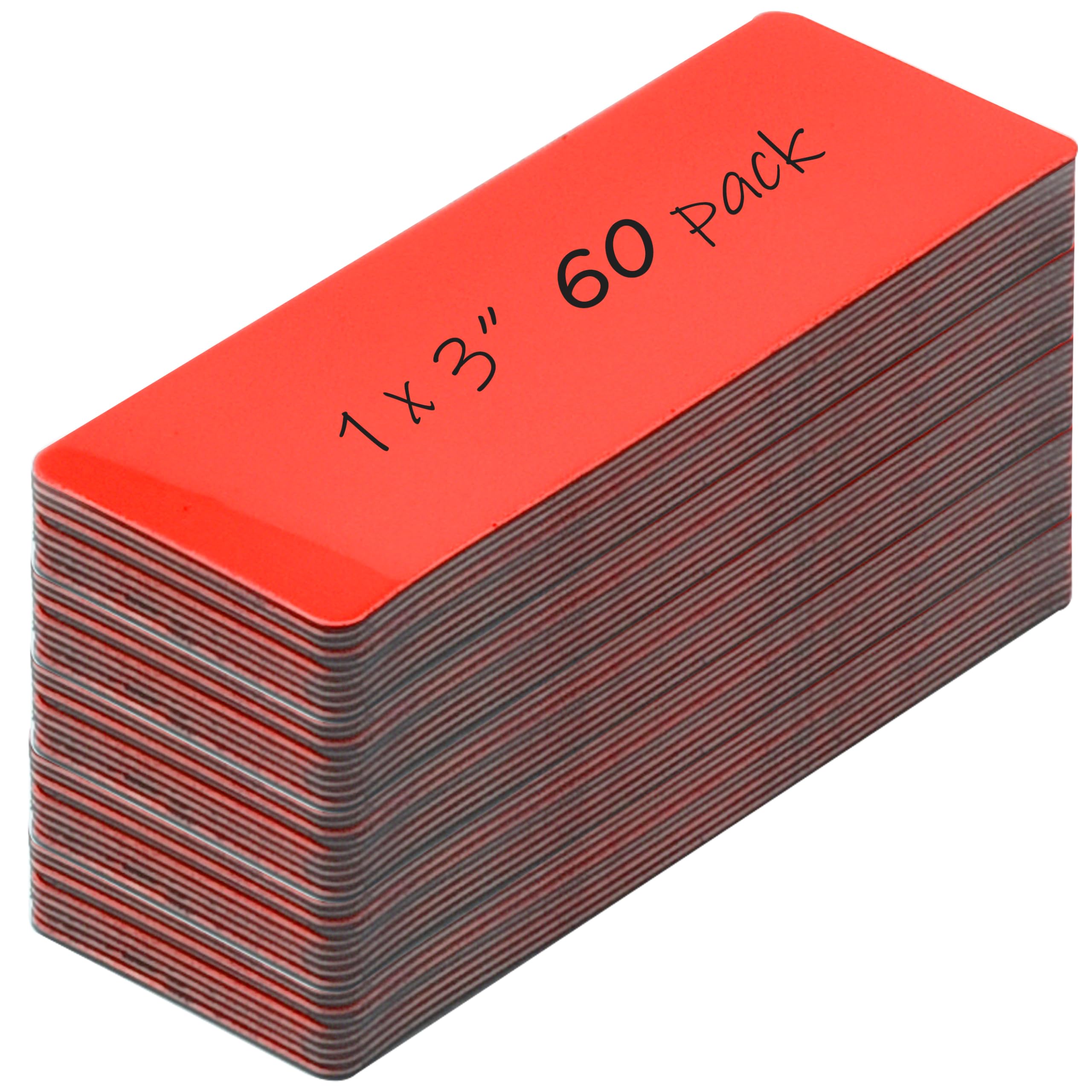 Realth Dry Erase Magnetic Labels Red (1'' × 3''60 Pcs),Blank Magnets for Whiteboard, Washable Reusable Magnetic Sheets Erasable Cards for Classroom