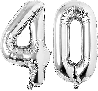 Silver 40 Number Balloons Big Giant Jumbo Large Number 40 Foil Mylar Balloons for Women Men 40th Birthday Party Supplies 40 Anniversary Events Decoration