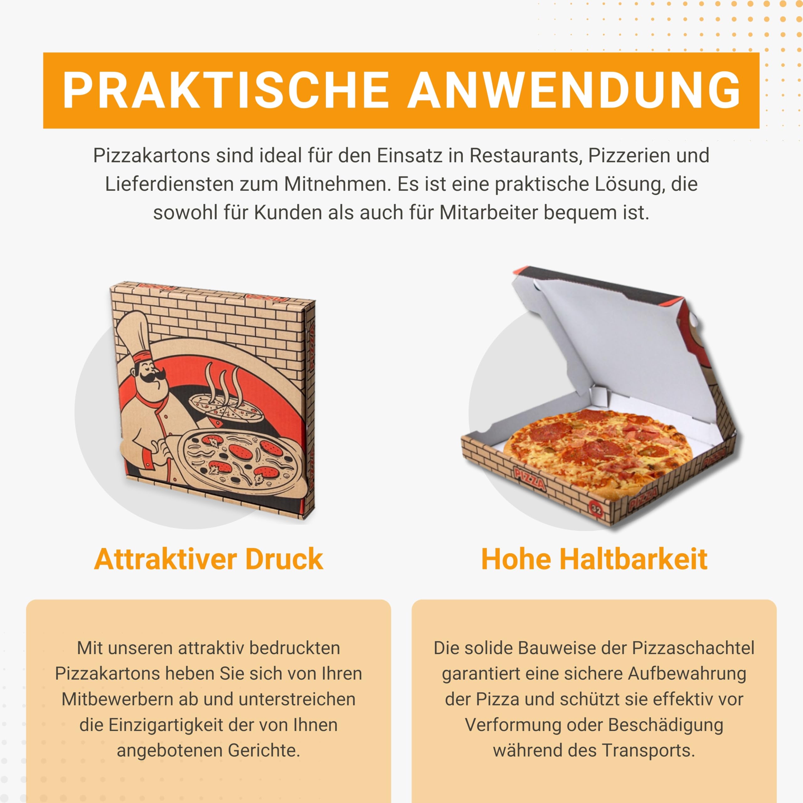 Paxit - Pizza Box 50 Stück, Pizzabox 350x350x40 mm Bedruckte, Pizzakarton 3-Lagig, Pizza Karton Grammatur: 395 g/m2, Pizza Transportbox Gestanzt, Pizzaschachtel Welle B, Pizza Aufbewahrungsbox