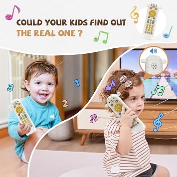 Baby TV Remote Toy with Sheep Silicone Cover - Lights & Sounds Interactive Learning Toy (3 Languages: English/Spanish/French), 50+ Musical Sounds, Perfect 1 2 Year Old Gift for Boys & Girls