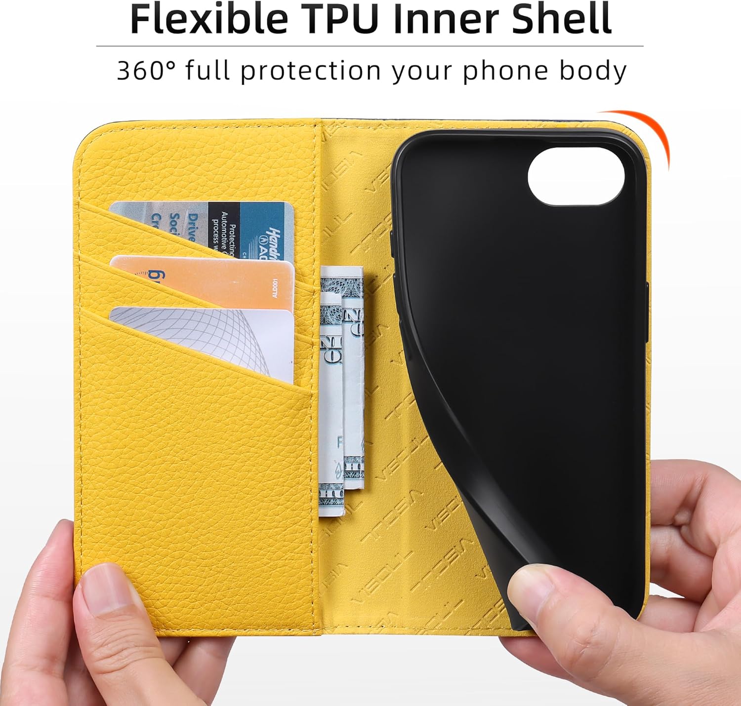 VISOUL Wallet Case for iPhone 17e/16e, Pebbled Leather Flip Folio Case with 3 Card Holders Kickstand [Shockproof TPU Inner Shell] Phone Cover for iPhone 17e 2026/16e 2025 6.1"-Blue+Yellow