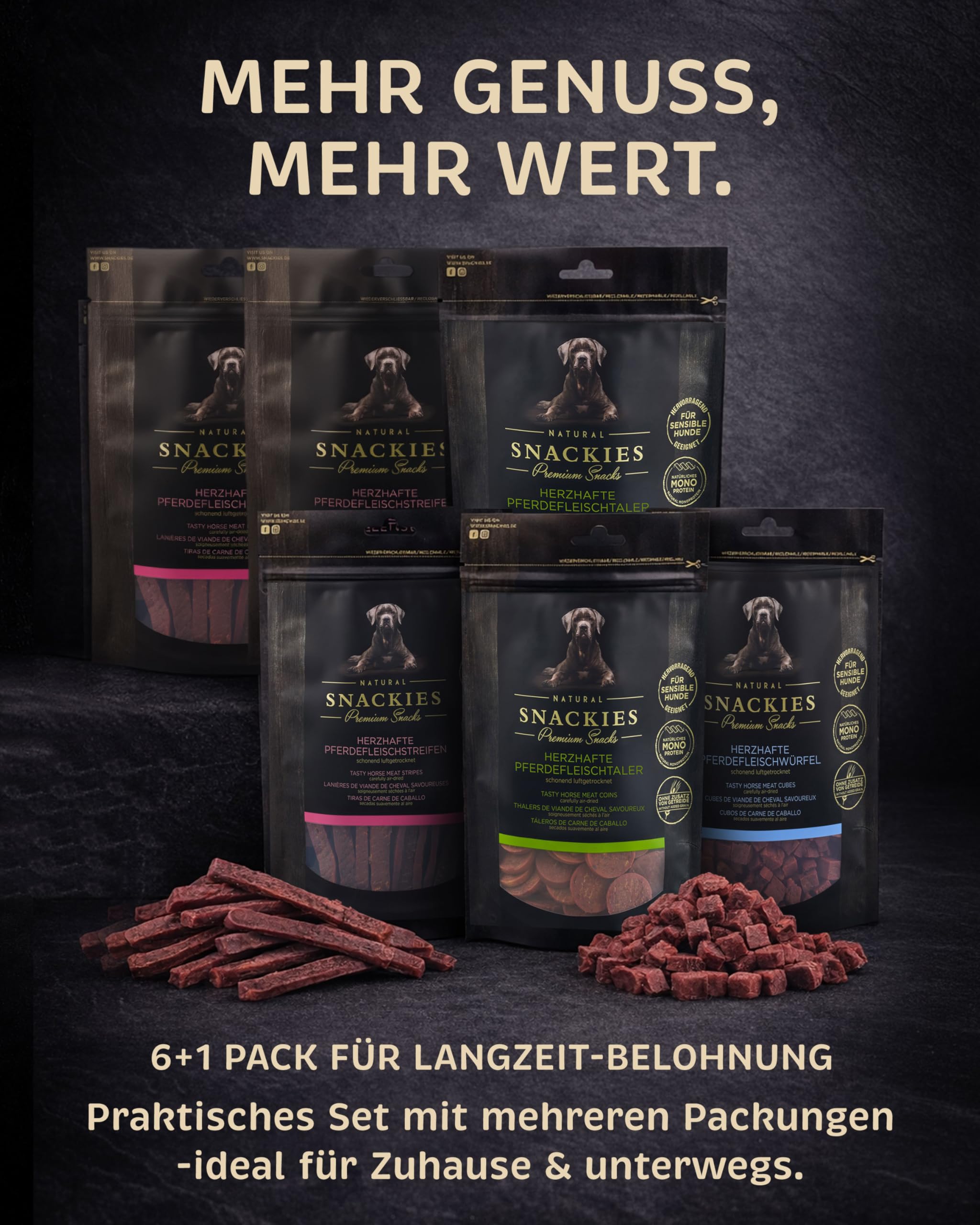 SNACKIES Vorteils-Set Pferd 6+1 Pack (à 170g) Premium Snacks für Hunde