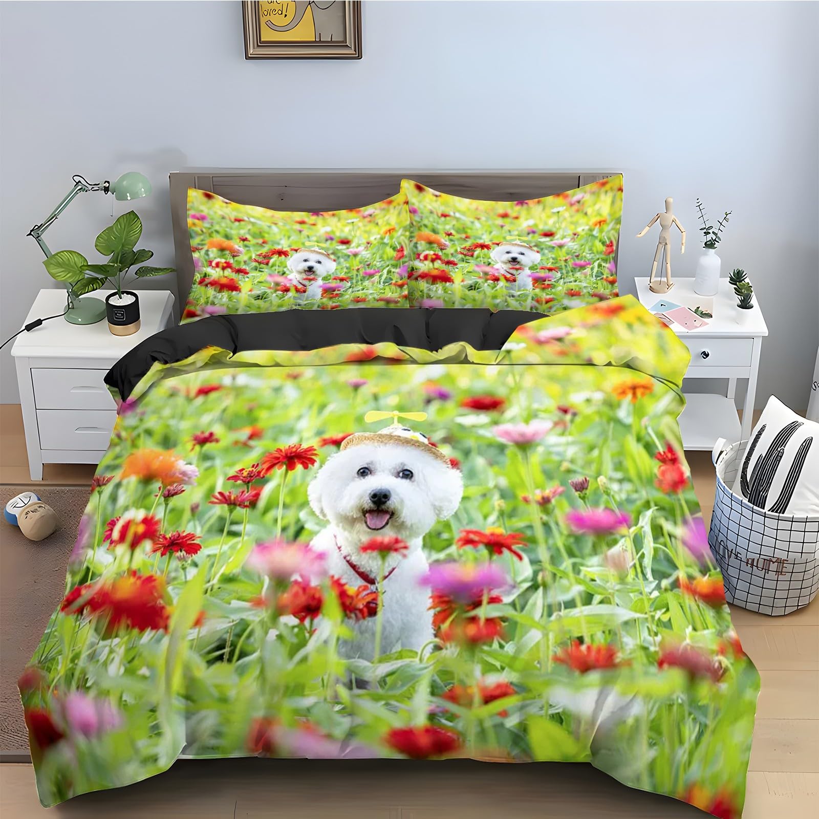 Housse de couette Bichon Frisé 240x260 cm en microfibre avec 2 taies