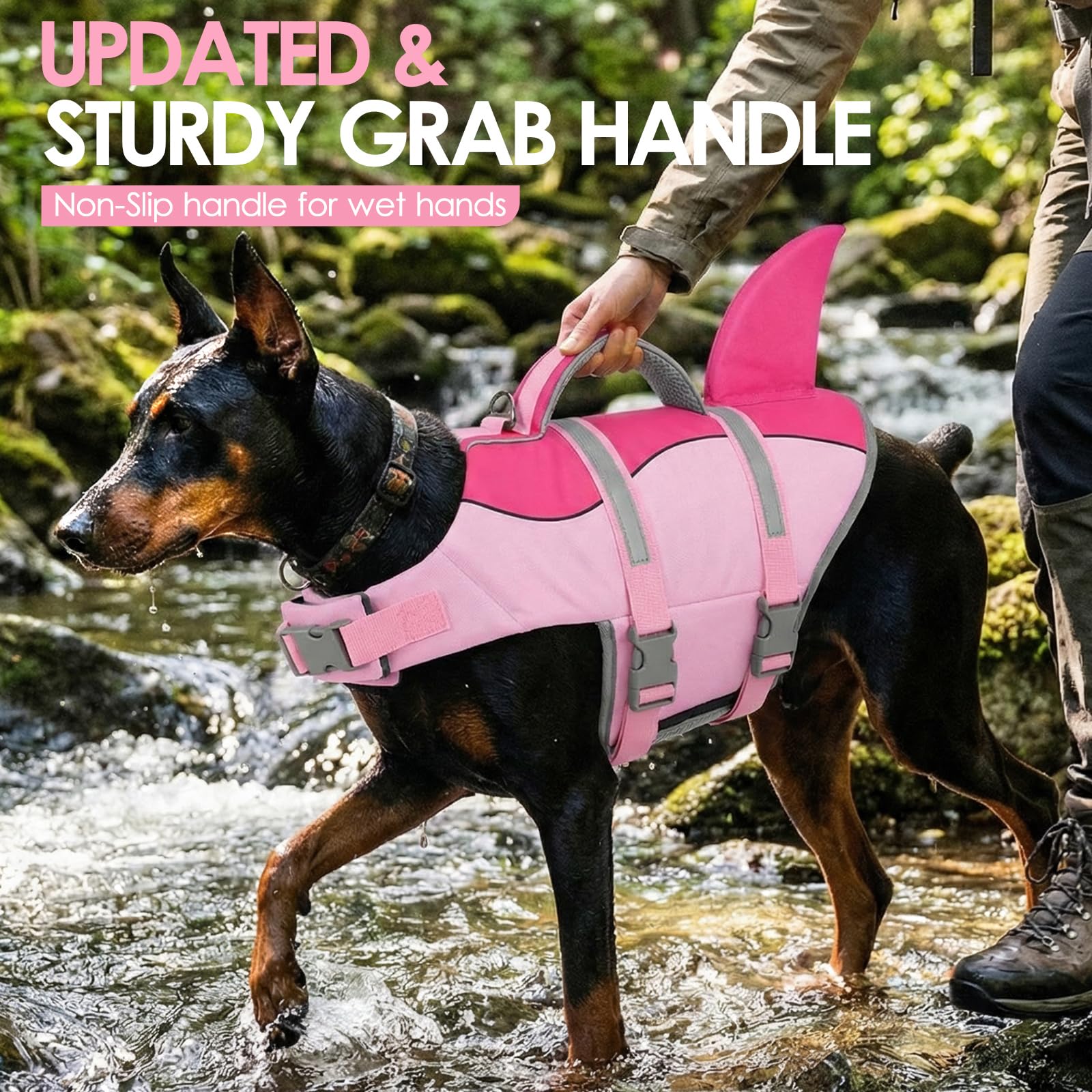 AOFITEE Chaleco Salvavidas para Perro, Chaleco Salvavidas para Perro, tiburón, Chaleco de Seguridad Reflectante para con flotabilidad Superior y asa de Rescate, Traje de baño Ajustable para