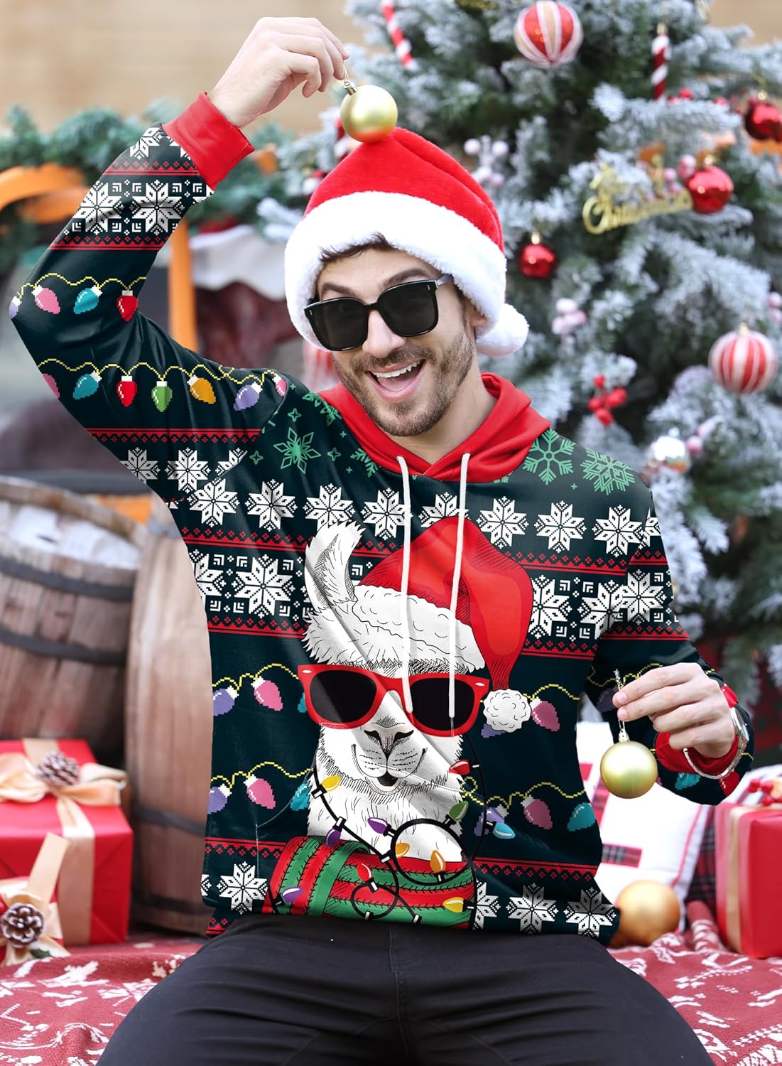 Arvilhill Mens Ugly Christmas Hoodies Funny Adult 3D Graphic Print Sweatshirts Pocket Tacky Holiday Jumper XXL - Image 9