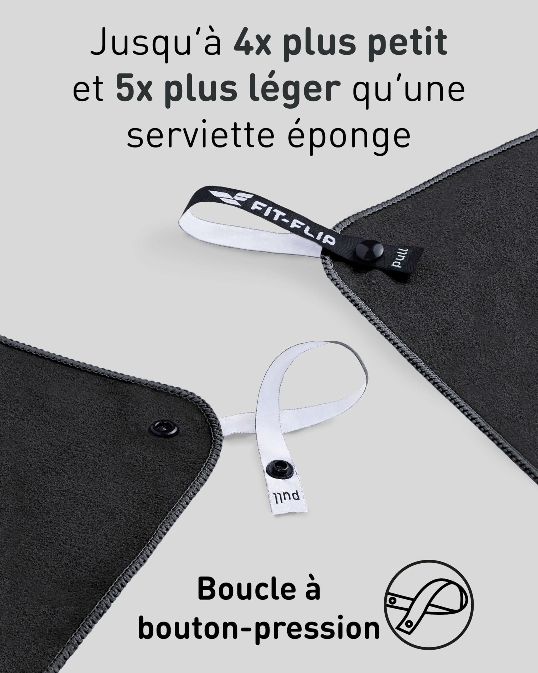 Fit-Flip Serviette Microfibre - pour Le Sport, Musculation et la Piscine - compacte, Ultra-légère et Rapidement sèche - Parfait pour Natation, Plage et Voyage