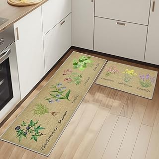 HSGLGNA Kitchen Rugs Runner Set of 2 Anti Fatigue Kitchen Floor Mat for Home Decoration Office Waterproof Non Slip Kitchen Rug Set Comfort Standing Mats (Floral C, 40x60+40x120cm)