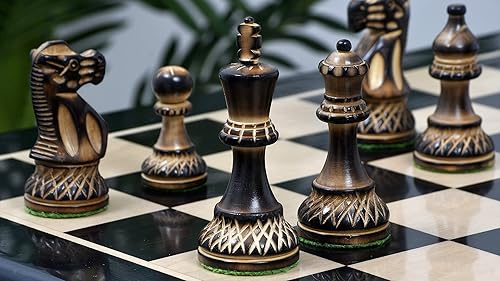 Miniatura 5 de 3.8" King Burnt Blazed Chess Set for Adults & Kids, Wooden Chess Pieces only in Burnt Boxwood