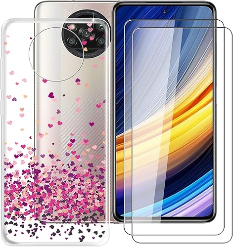 Funda de teléfono con 2 protectores de pantalla de vidrio templado, para Xiaomi Poco X3 Pro (6.67 pulgadas), carcasa protectora transparente de TPU