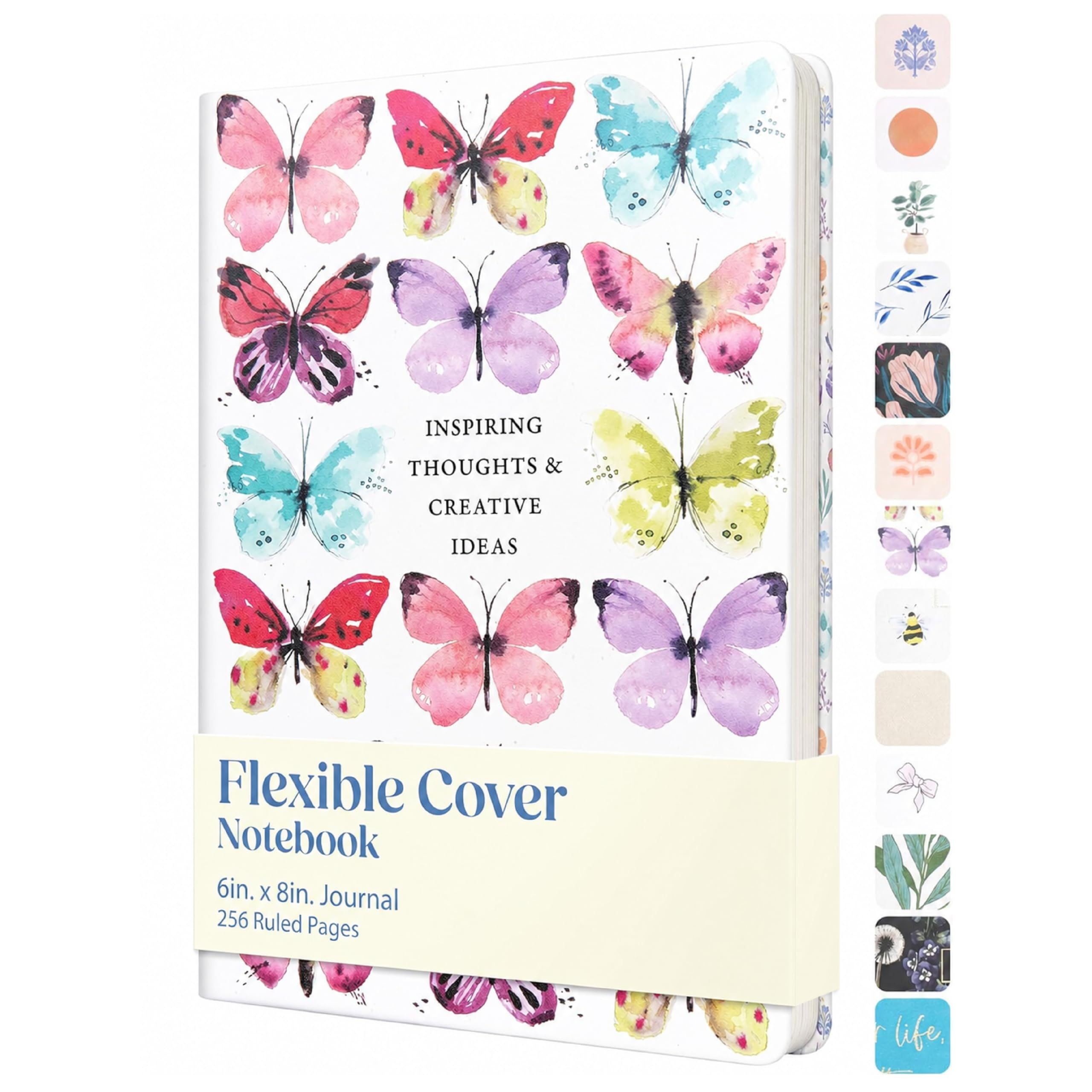 WORLD TRAVELER Eccolo Medium Lined Journal Notebook, Hardbound Cover, A5 Writing Journal, 256 Ruled Ivory Pages, Ribbon Bookmark, Lay Flat, Notebook for Work or School, Size 6X8, Butterfly