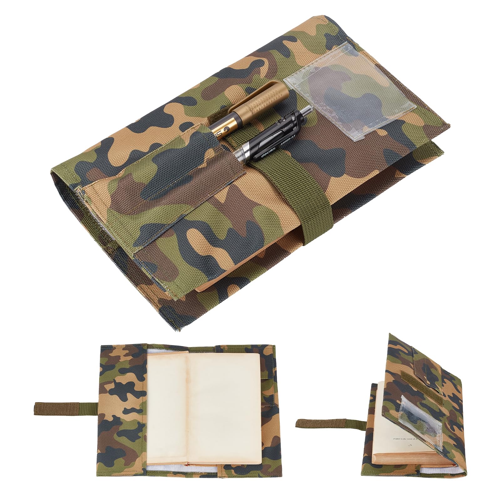 NICENEEDED Camouflage Book Cover, Book Sleeve Polyester Multifunctional Book Storage Bag, Green, 24.5*16cm
