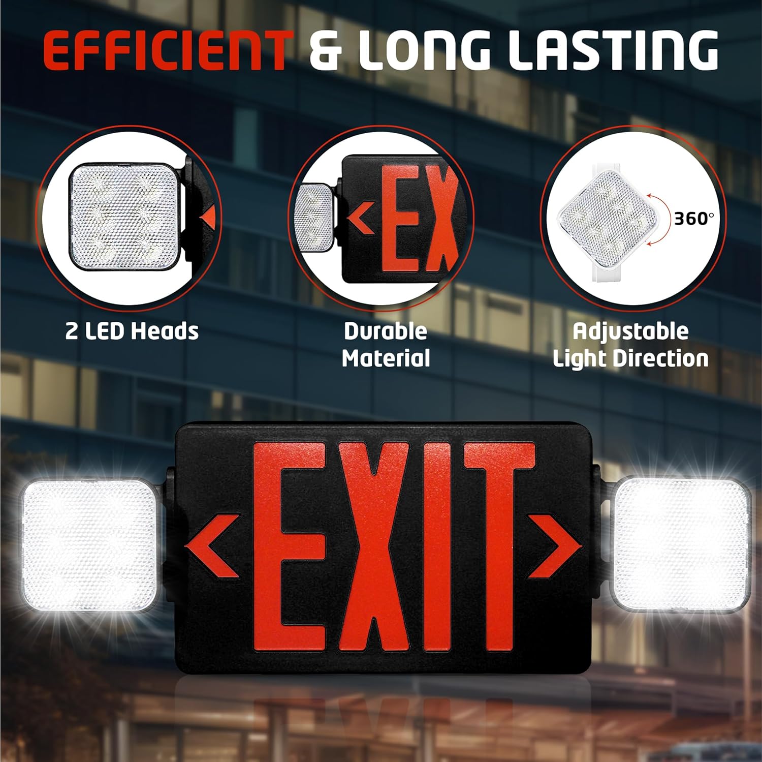 Ciata LED Exit Signs with Emergency Lights for Business, Industrial Safety, Commercial Exit Sign, 90-Minute Battery Operated Backup, Ceiling or Wall Mount Adjustable Fire Resistant Emergency Exit Sign