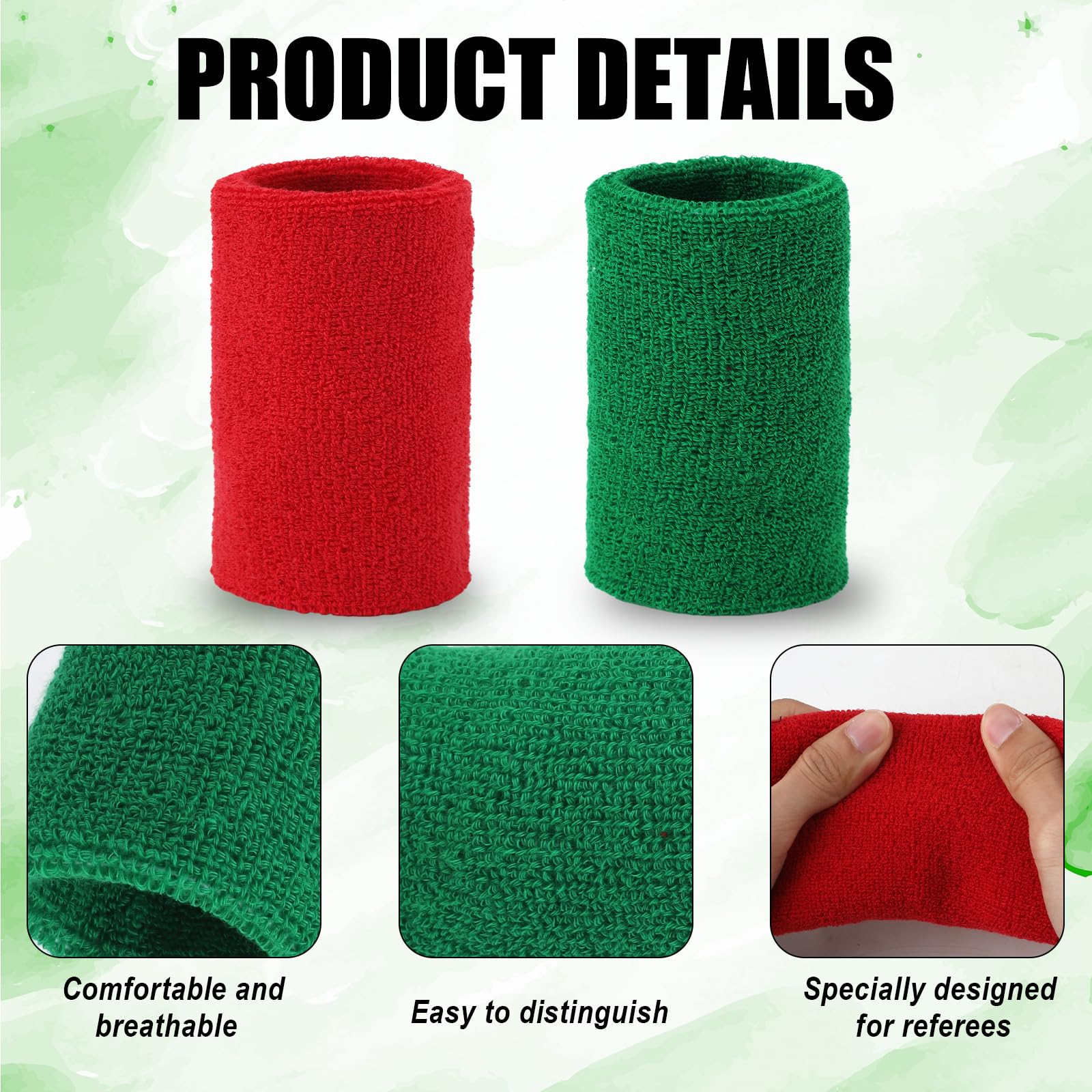 XIHIRCD 2 Pairs Red Green Wrestling Arm Bands, Wristbands Sports Cotton Wrist Sweatbands Soft Referee Wristband Wrist Sweat Bands for Men & Women Wrestling Tournament Dual Meet Events Football - Image 4