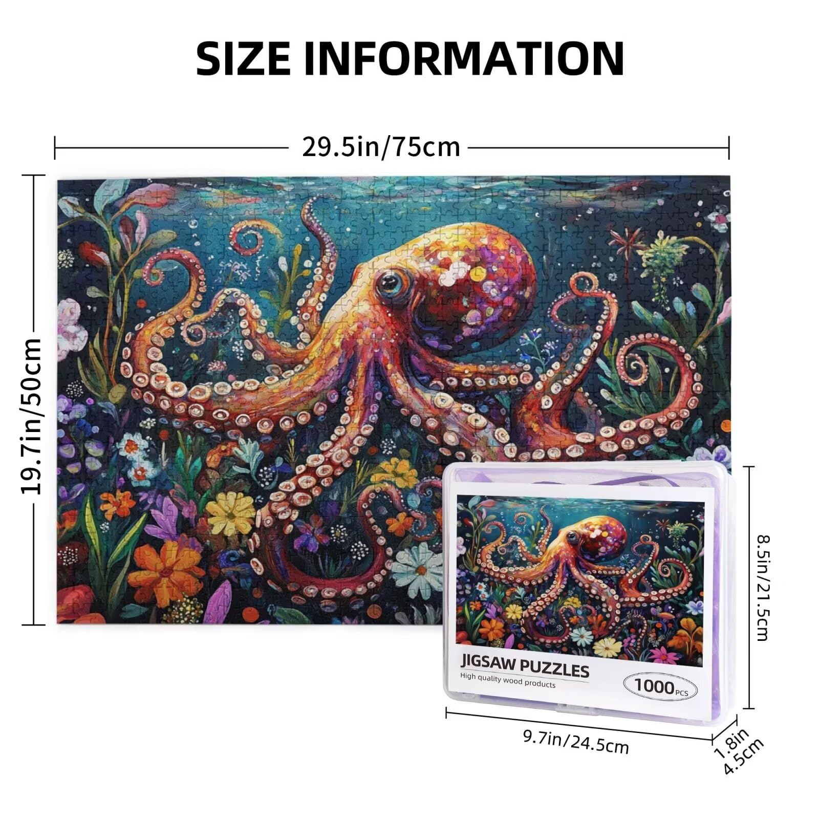 Puzzle Blume Puzzle 3000 Teile Oktopus Puzzles Erwachsene mit Geschenkbox, DIY Groß Holzpuzzle für Erwachsene, Geschicklichkeitsspiel für Die Ganze Familie Geschenke für Frauen 81 x 122 cm -1846y