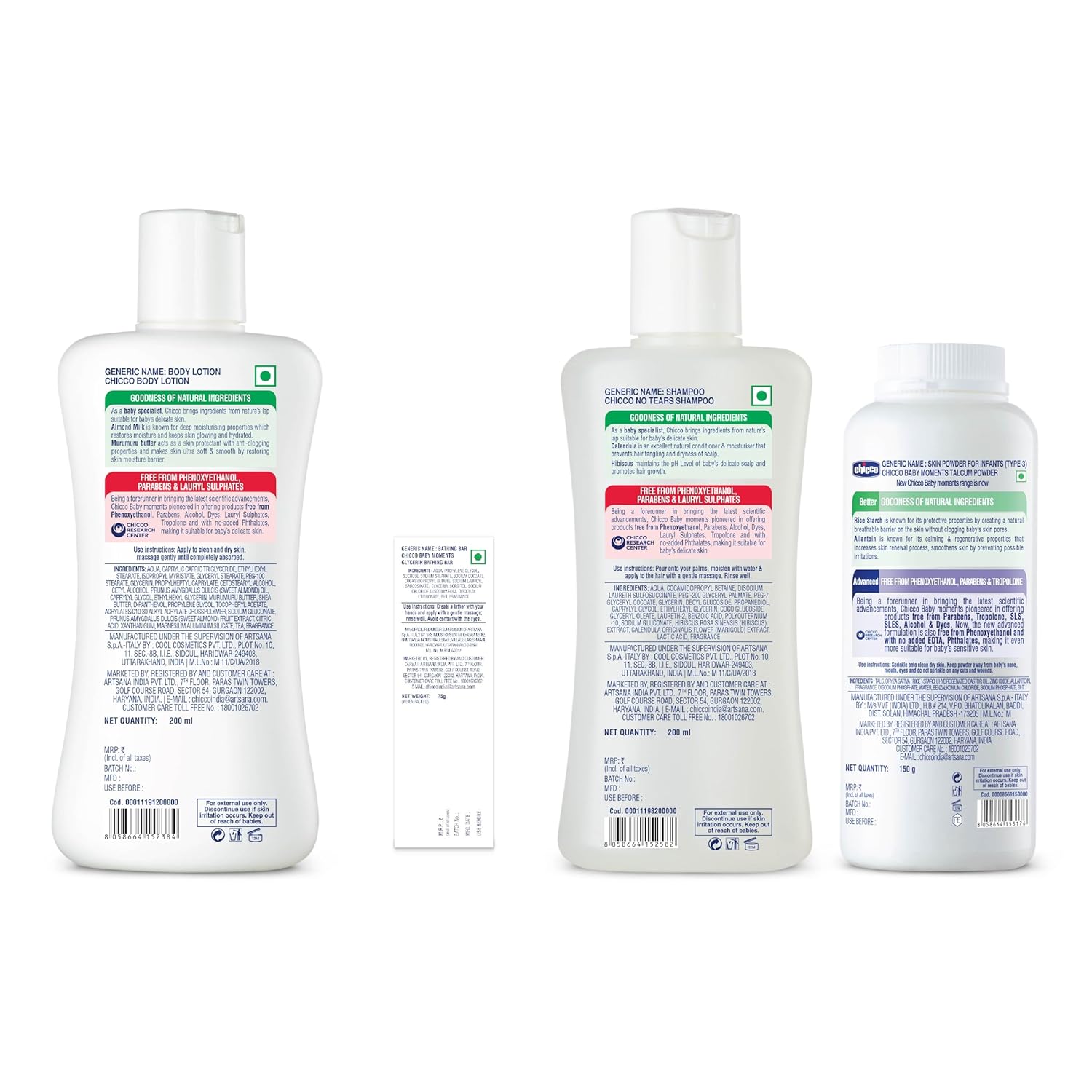 Chicco Baby Care BM Kit - Body Lotion 200ml, Glycerin Soap 75g, Shampoo 200ml & Talcum 150g 2 81jVsYg84mL. SL1500