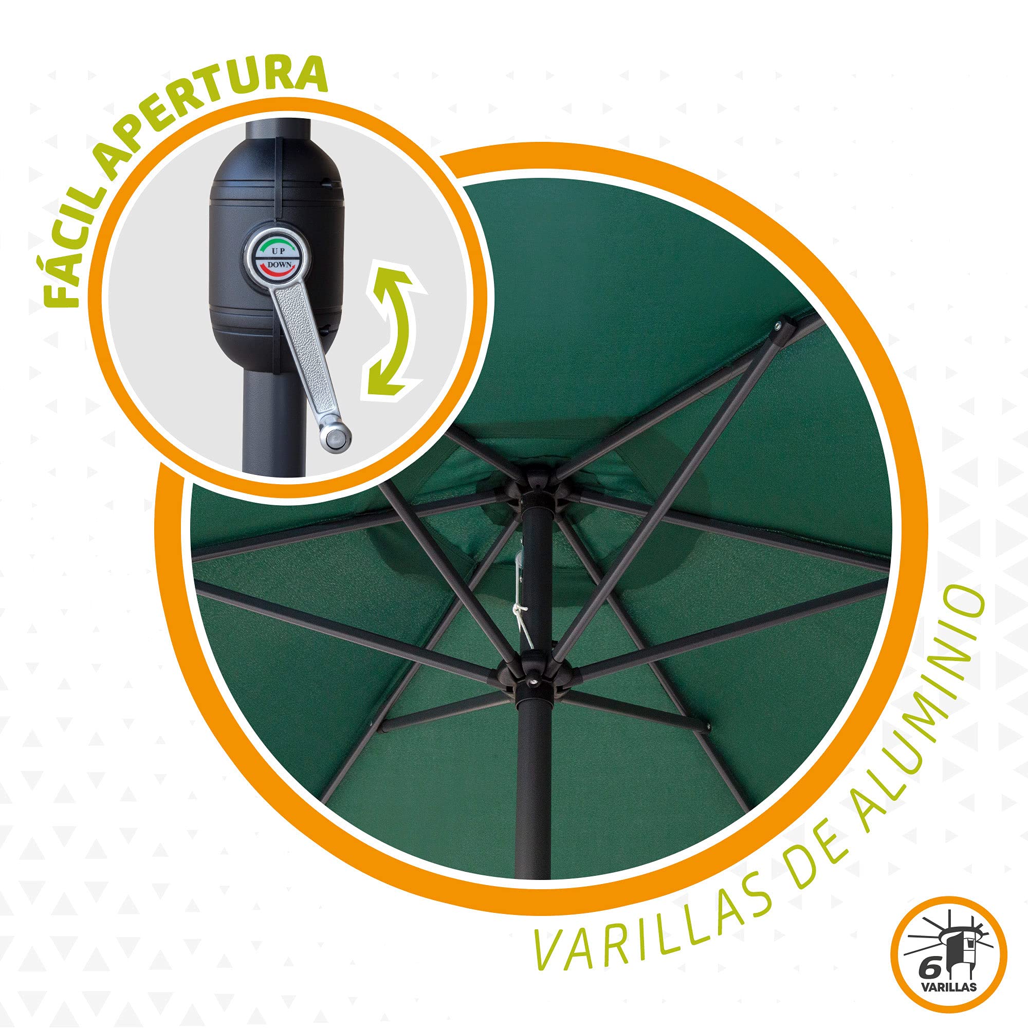 Aktive - Parasol hexagonal Garden diámetro 2,5 m - Mástil de aluminio 34 mm - Color verde (ColorBaby 53868)