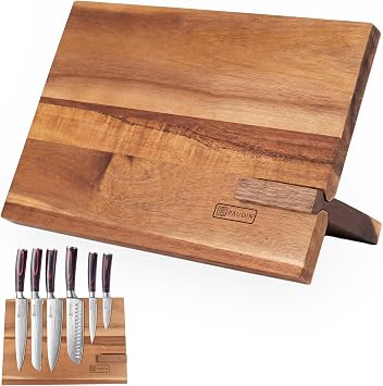 PAUDIN Magnetic Knife Holder, Acacia Wood Knife Organizer with Strong Magnet, Detachable Design for Easy Cleaning, Durable Knife Storage Stand for Kitchen Organization, Father Day Dad Gift