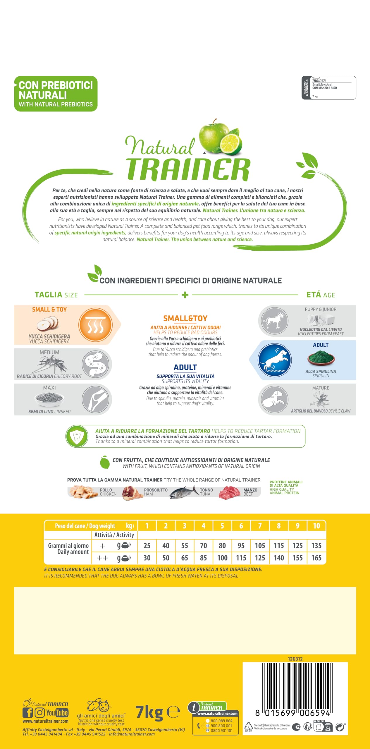 Natural Trainer - Cibo per Cani Small & Toy Manzo e Riso 7kg