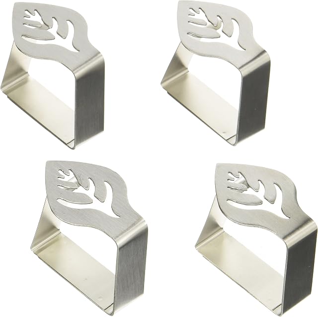 Kitchen Craft Stainless Steel Tablecloth Weight/Tablecloth Clips, Maximum Clamping Force Tablecloth Clips, Leaf Motifs, Silver Stainless Steel, Set of 4, 2.28 X 2.1 X 0.72 Inches
